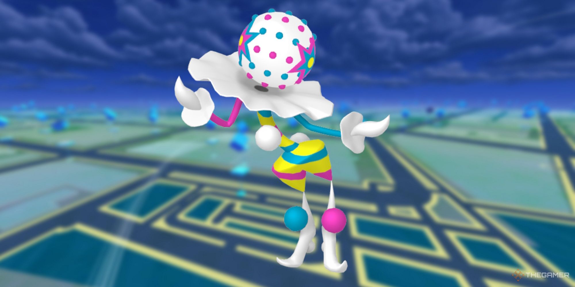 Image of Blacephalon from Pokemon with the Pokemon Go map as the background