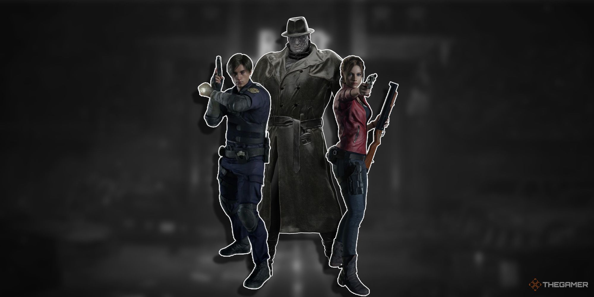Leon Kennedy, Claire Redfield, and Mr. X from Resident Evil 2 Remake