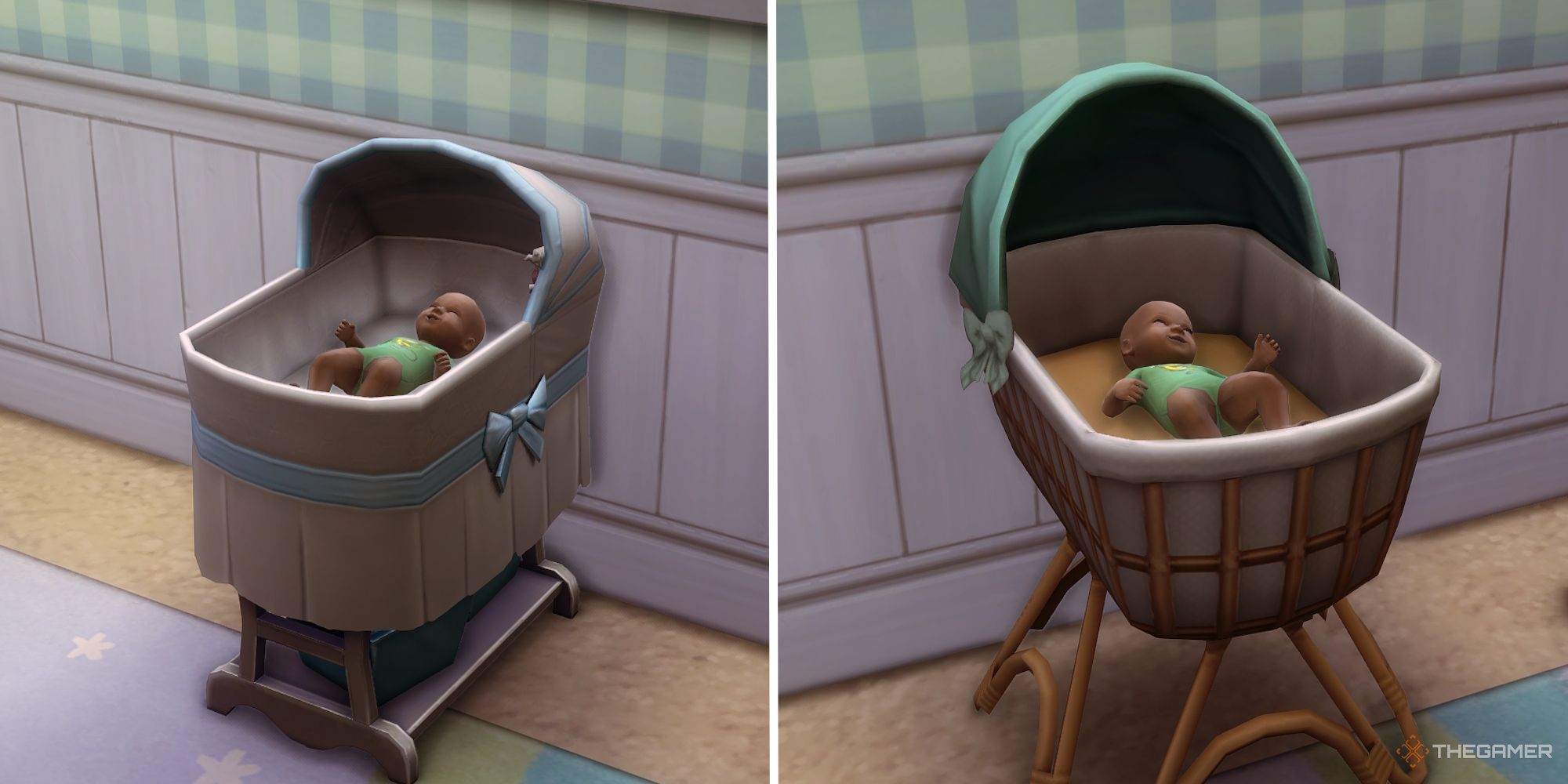 A Sims 4 newborn moved to a new crib