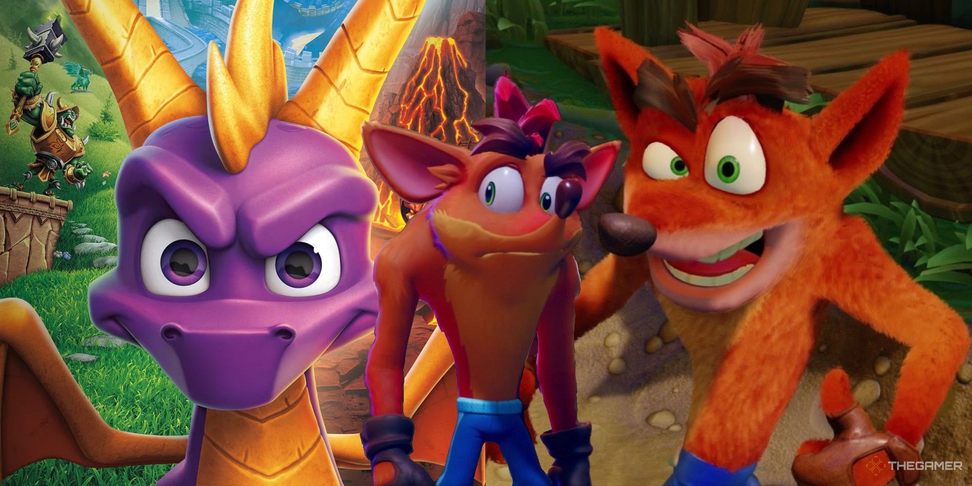 spyro and crash with crash 4's character model standing in the middle