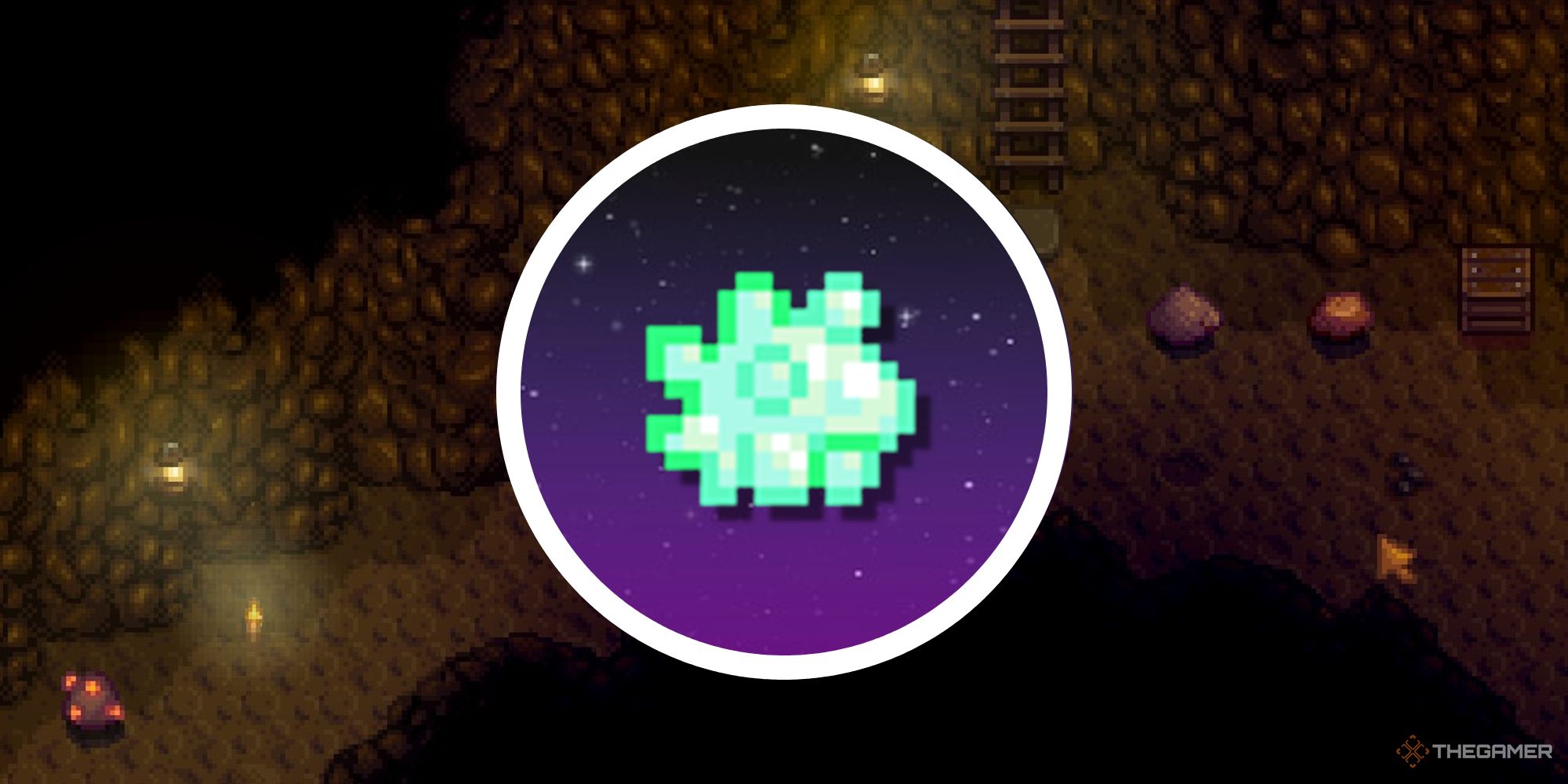 stardew valley ectoplasm in circle png over image of the mines
