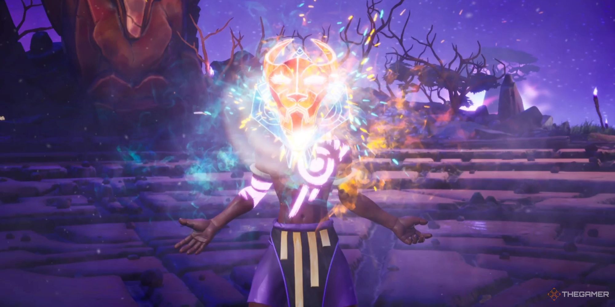 Zau using the Sun and Moon mask in Tales of Kenzera: Zau.