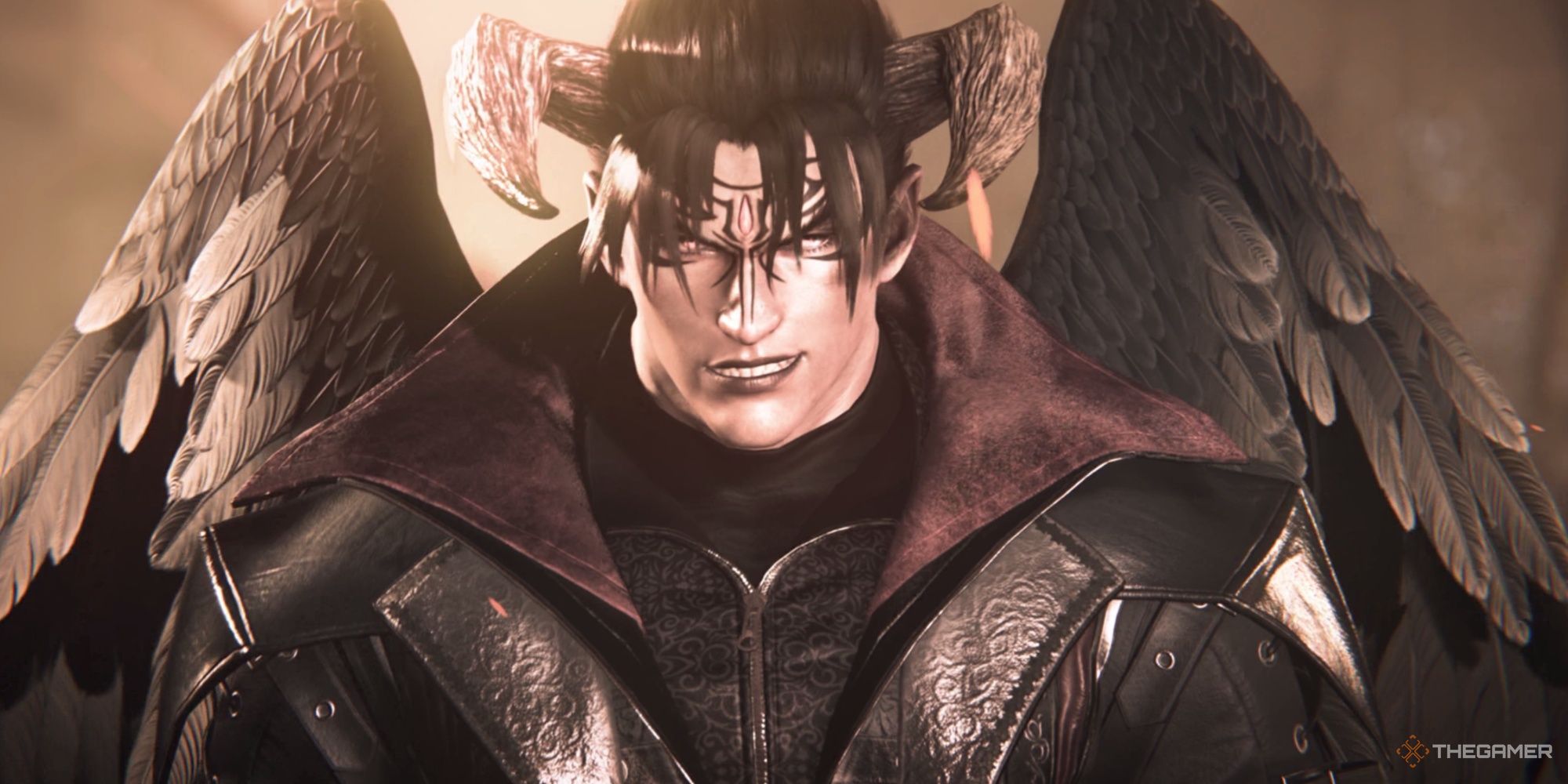 Devil Jin grinning menacingly and walking toward the camera in Tekken 8