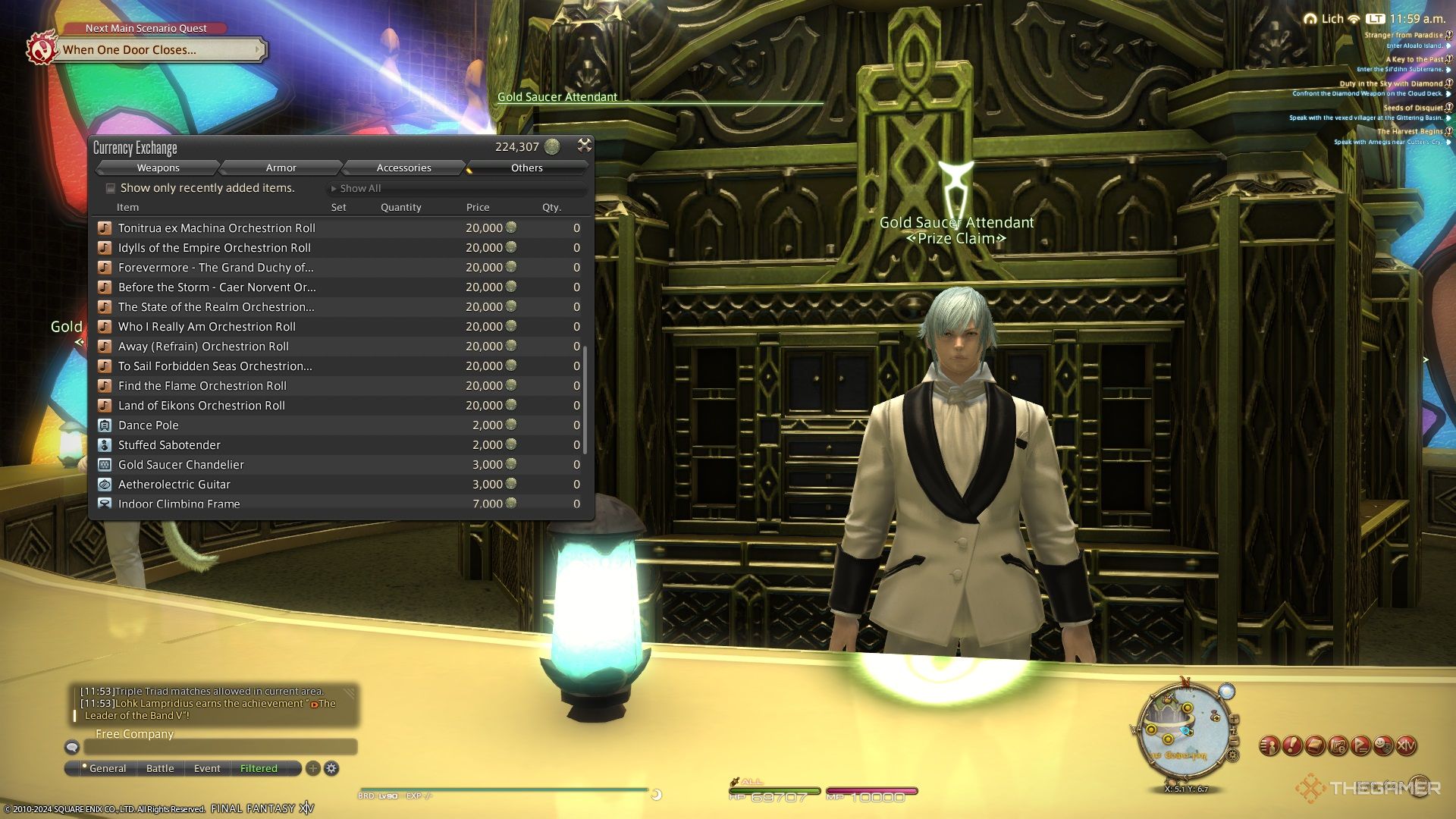 The Gold Saucer Attendant selling the Final Fantasy 15 Orchestrions Rolls in Final Fantasy 14.
