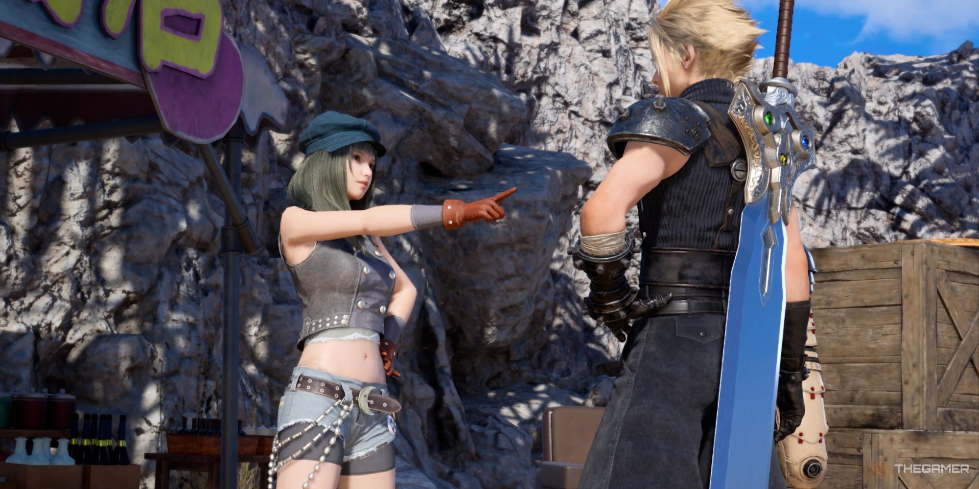 Kyrie pointing at Cloud, requesting his help once more in Final Fantasy 7 Rebirth.