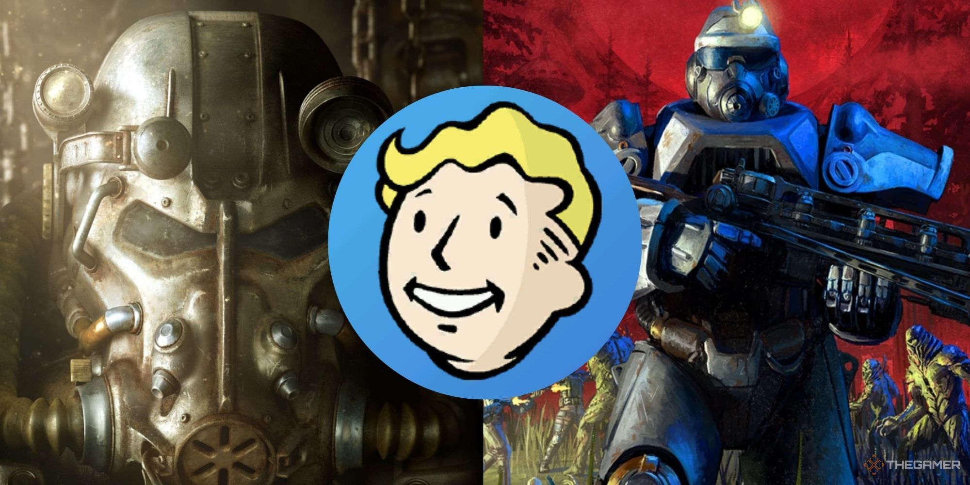 fallout 4 and fallout 76 power armor with vault boy in the middle