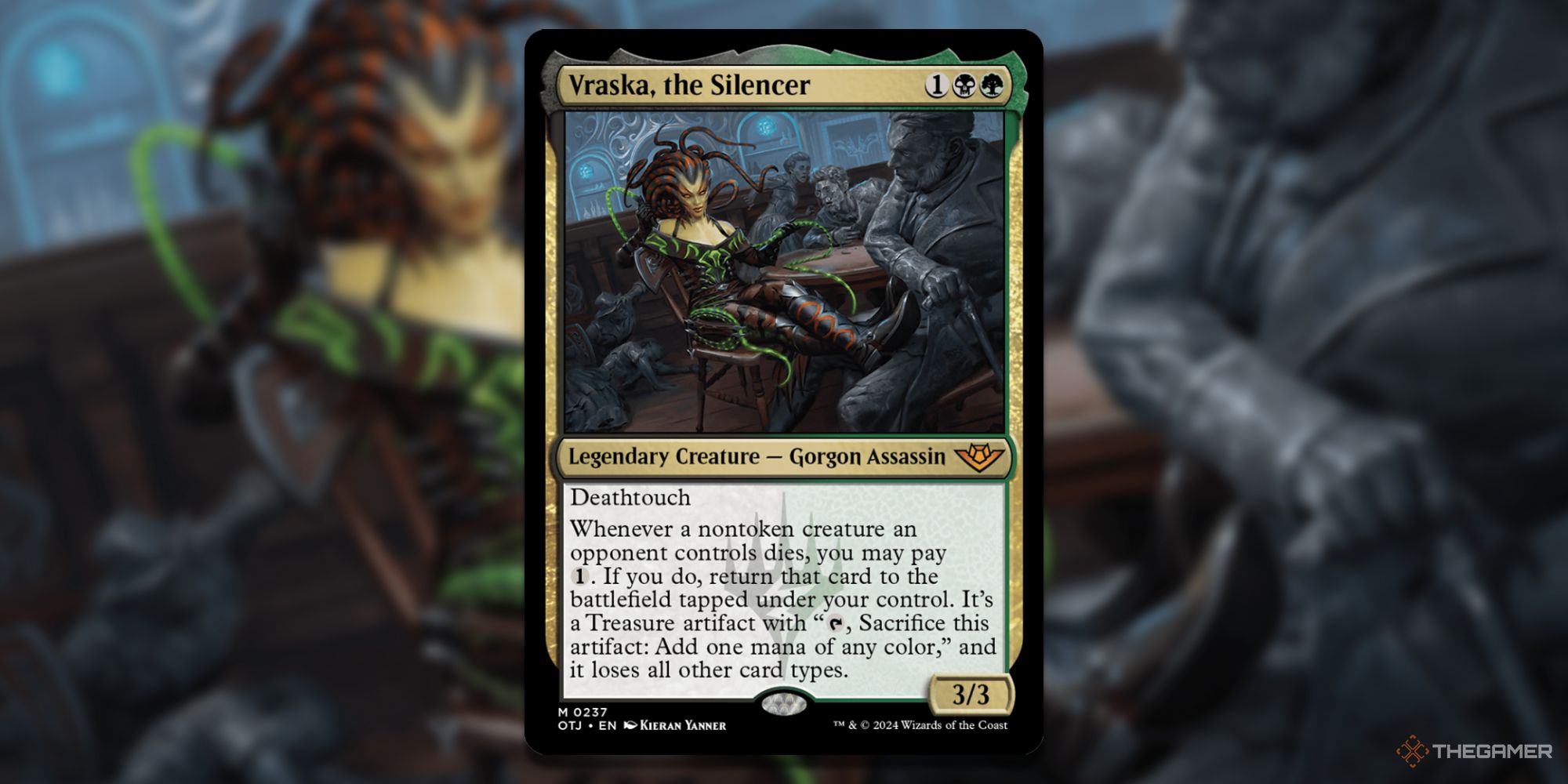 Vraska the Silencer card and art background