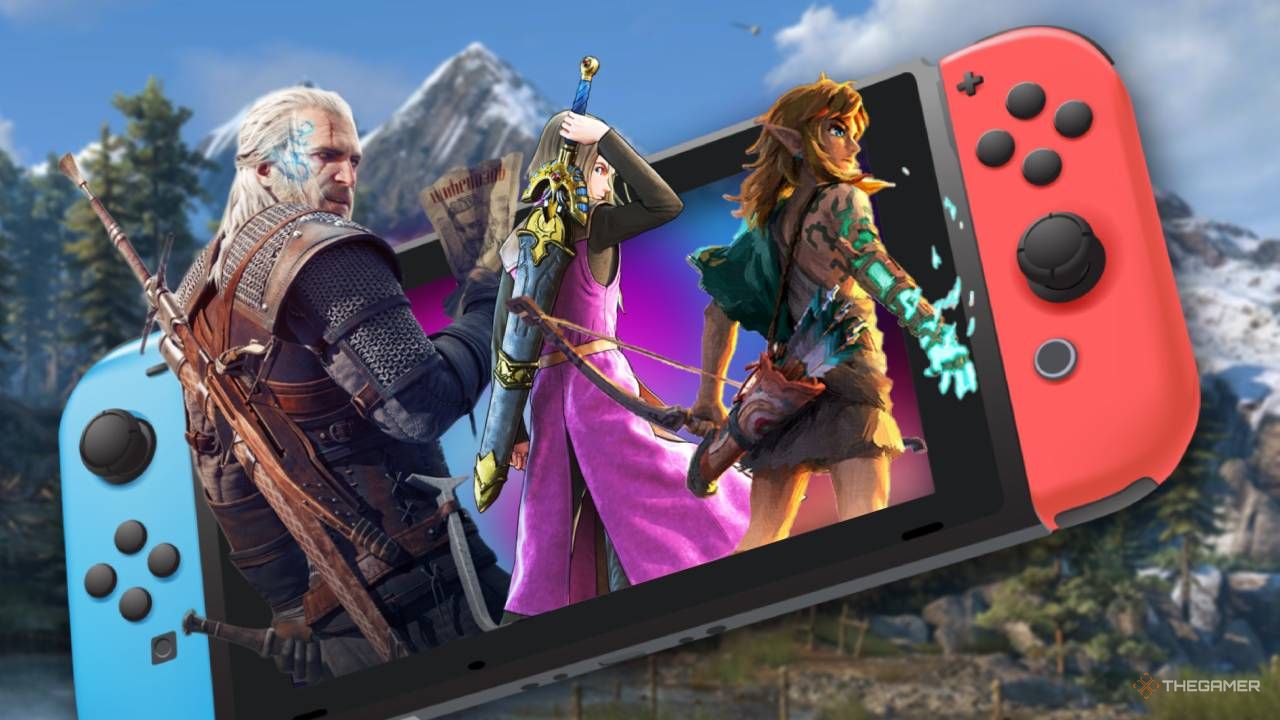 Geralt, Eleven, and Link all on a Nintendo Switch screen