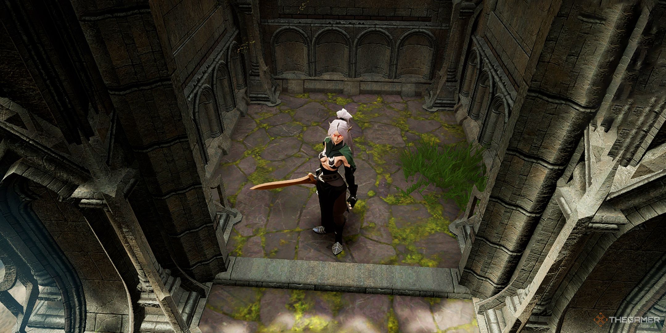A player wielding a sword in V Rising.