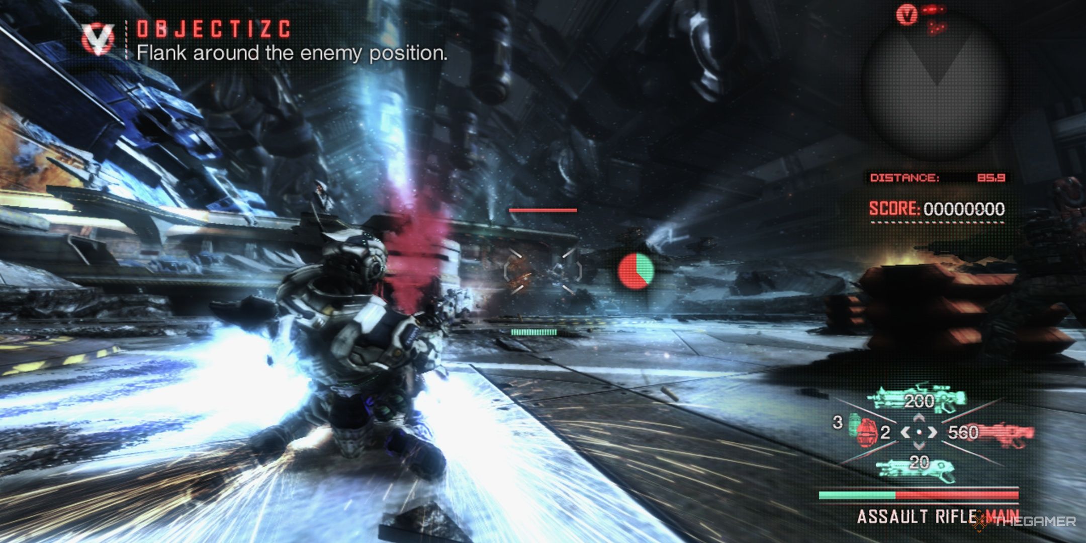 Blasting away at enemies in God Hard mode in Vanquish