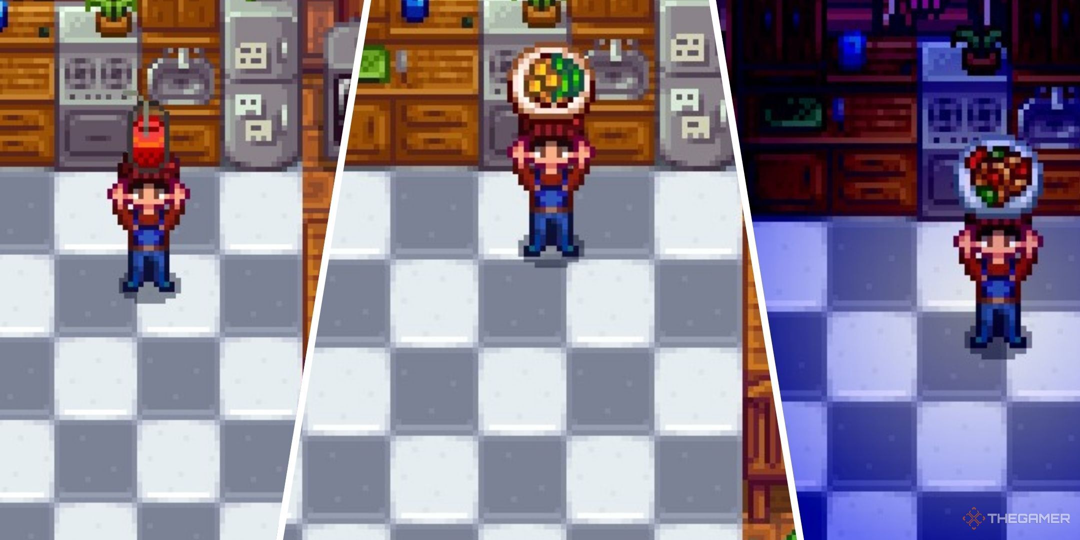 با چه کسی بر اساس بازی ویدیویی مورد علاقه خود ازدواج کنید 1 تصاویر تقسیم شده از کشاورز دره Stardew در حال نگه داشتن وعده های غذایی