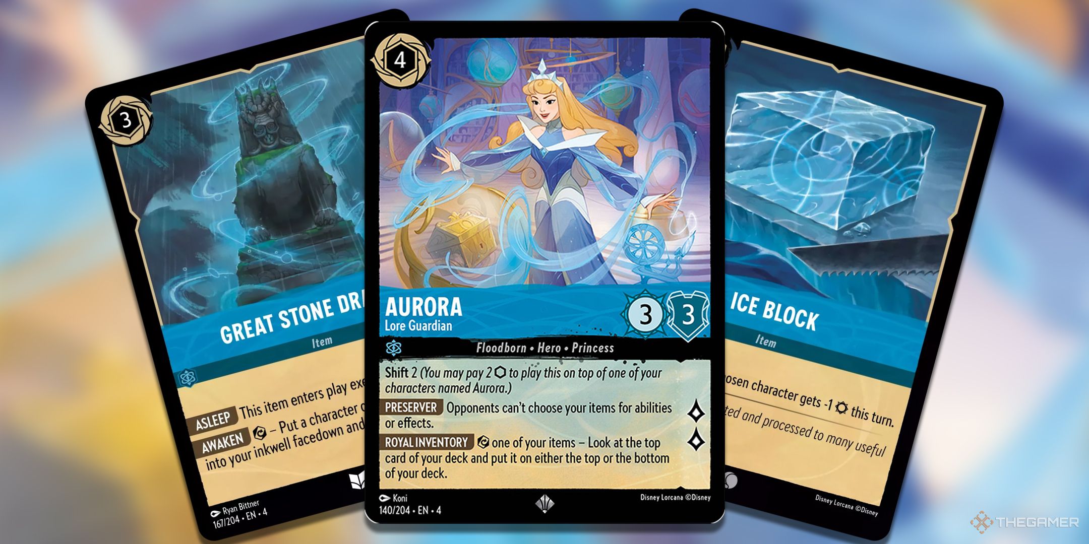 Disney Lorcana Great Stone Dragon, Aurora, Lore Guardian and Ice Block