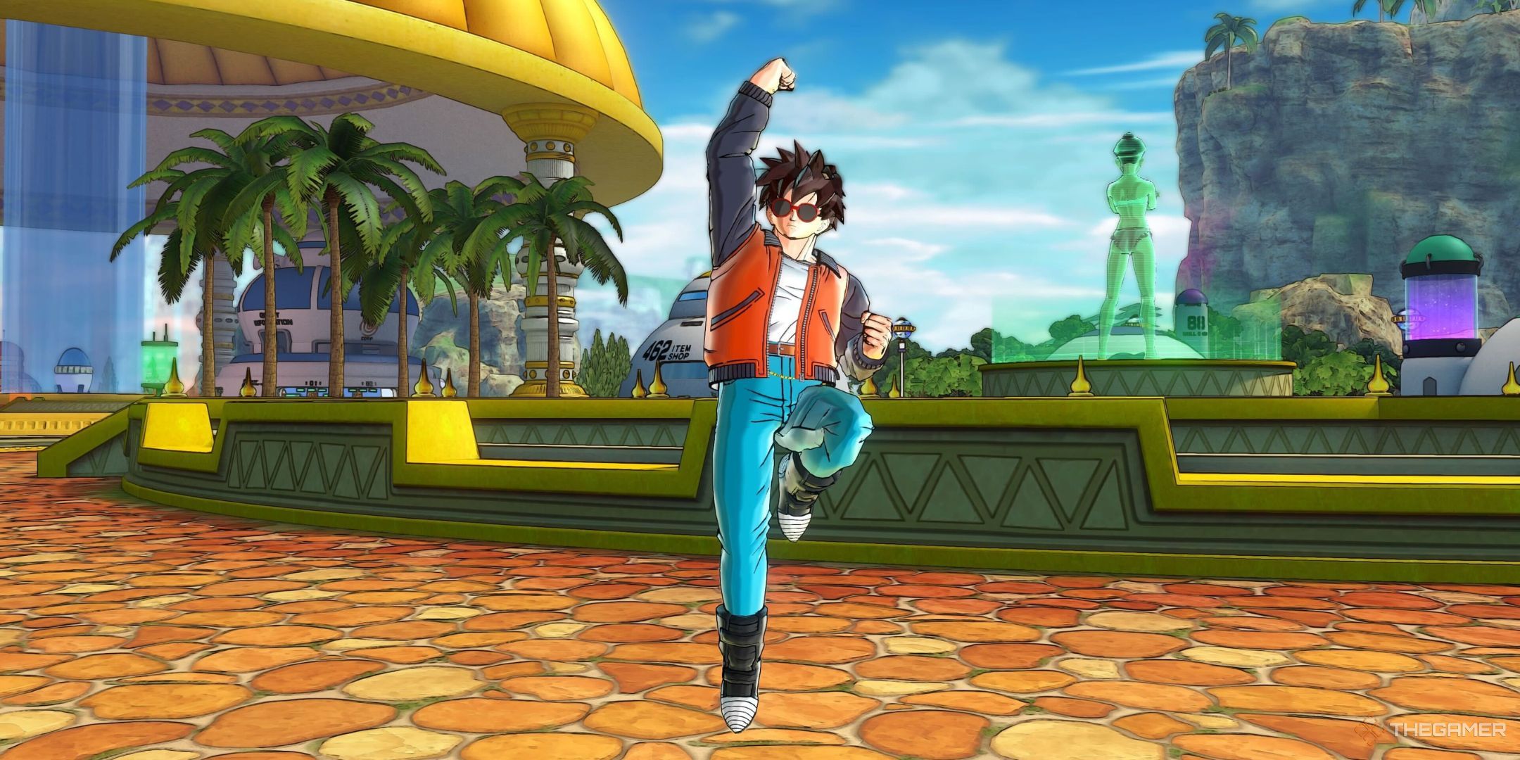 A character celebrating in Dragon Ball Xenoverse 2.