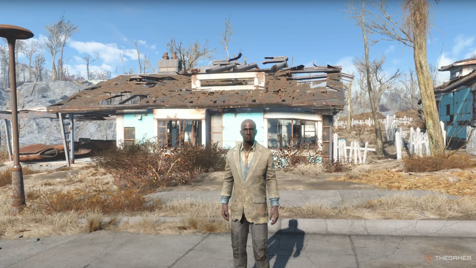 An image from Fallout 4 of Ron Staples, a unique settler who can be added to your settlements. 