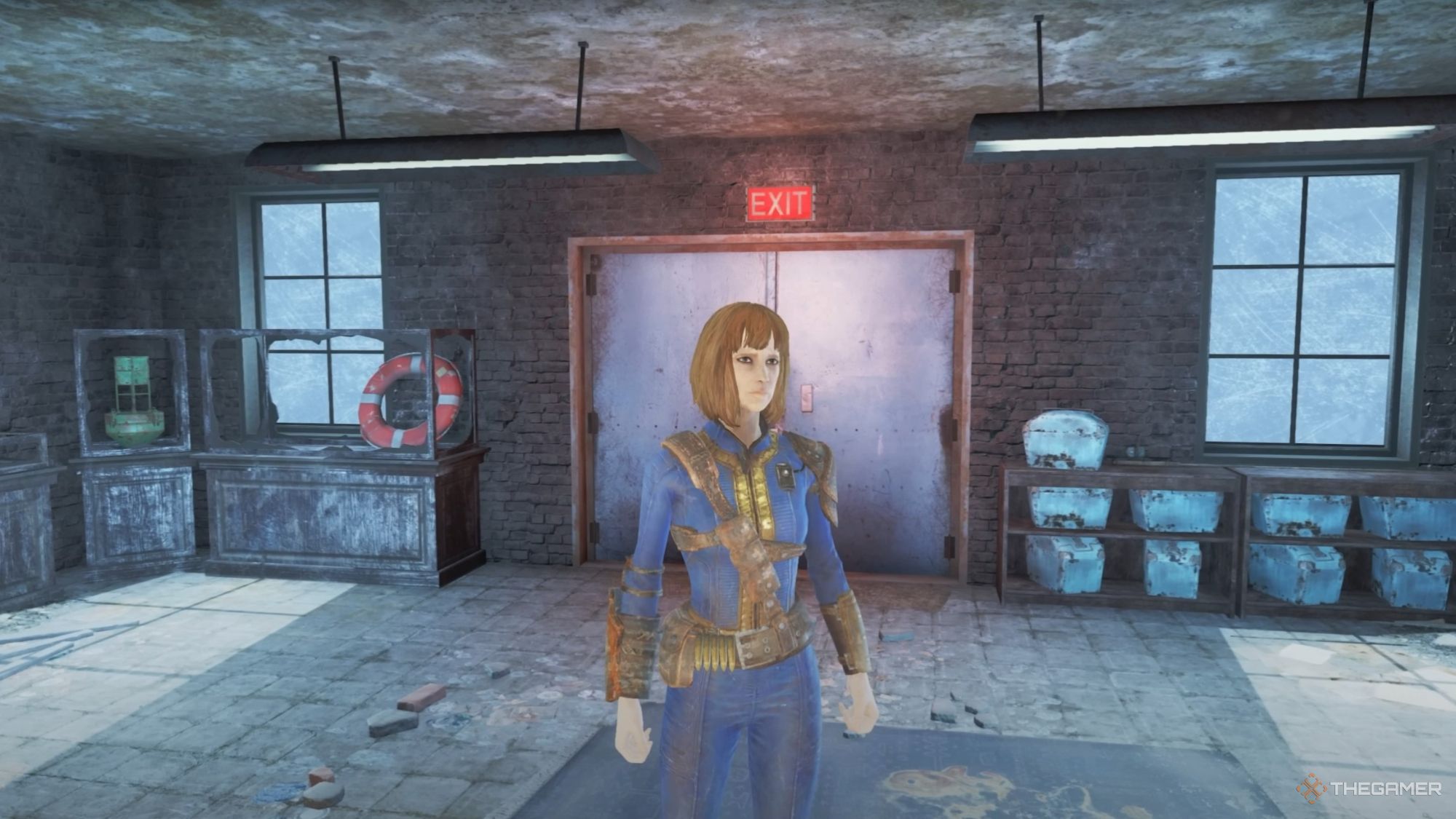 An image from Fallout 4 of a trading specalist Rylee, who can be added to your settlement as a unique settler.