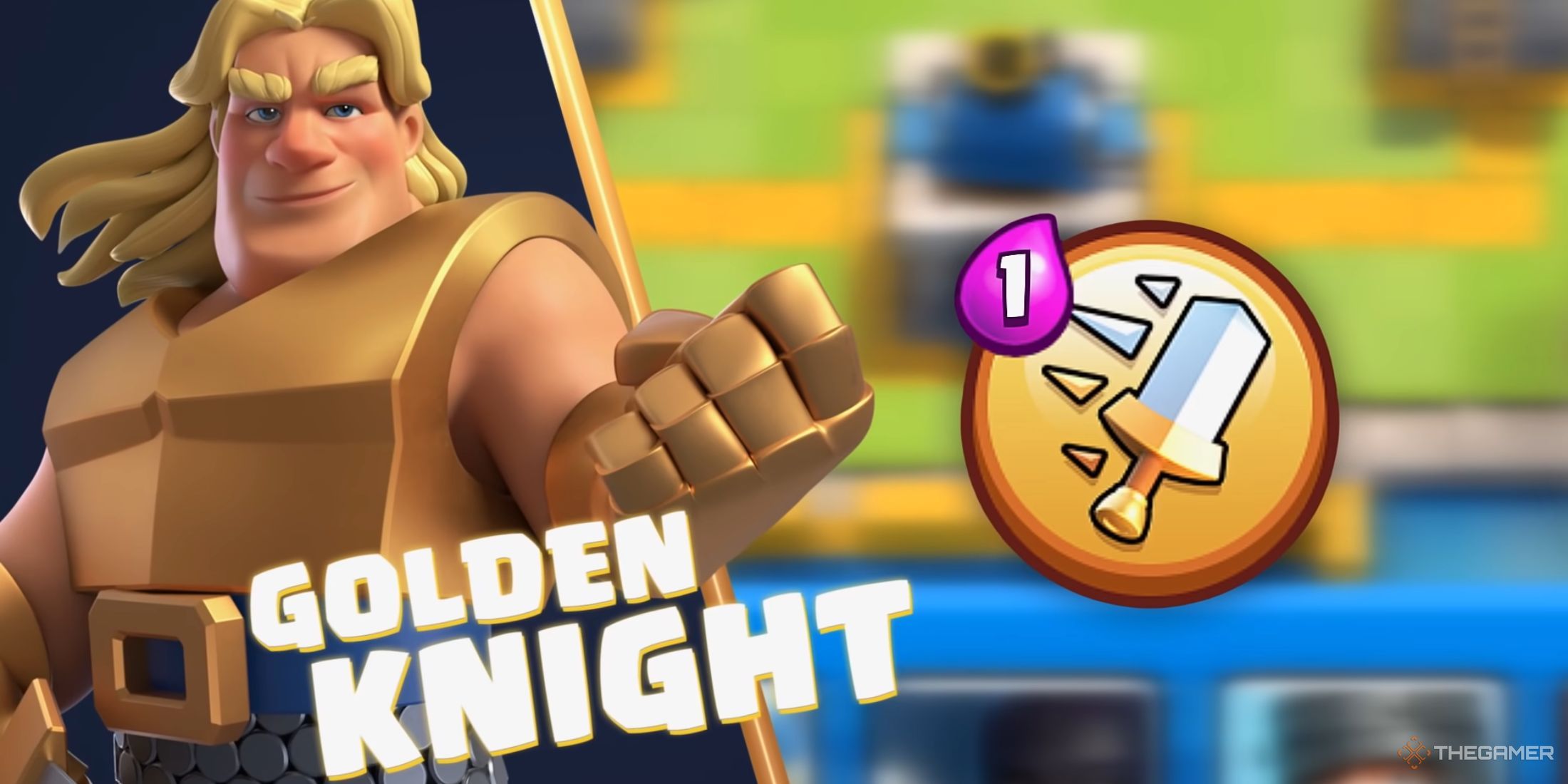 The golden knight with closed fist and his ability.
