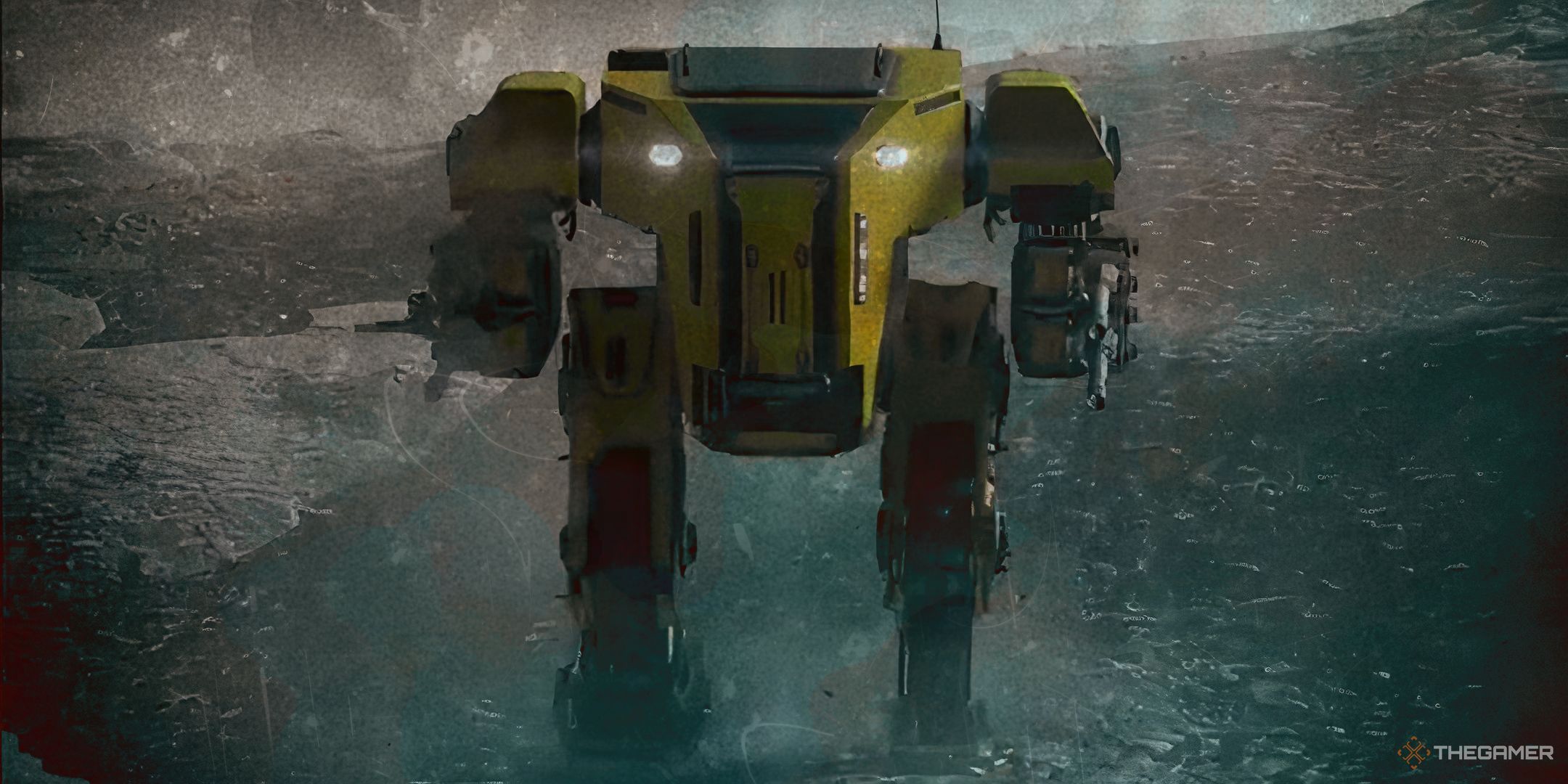 Helldivers 2 mech suit standing in water