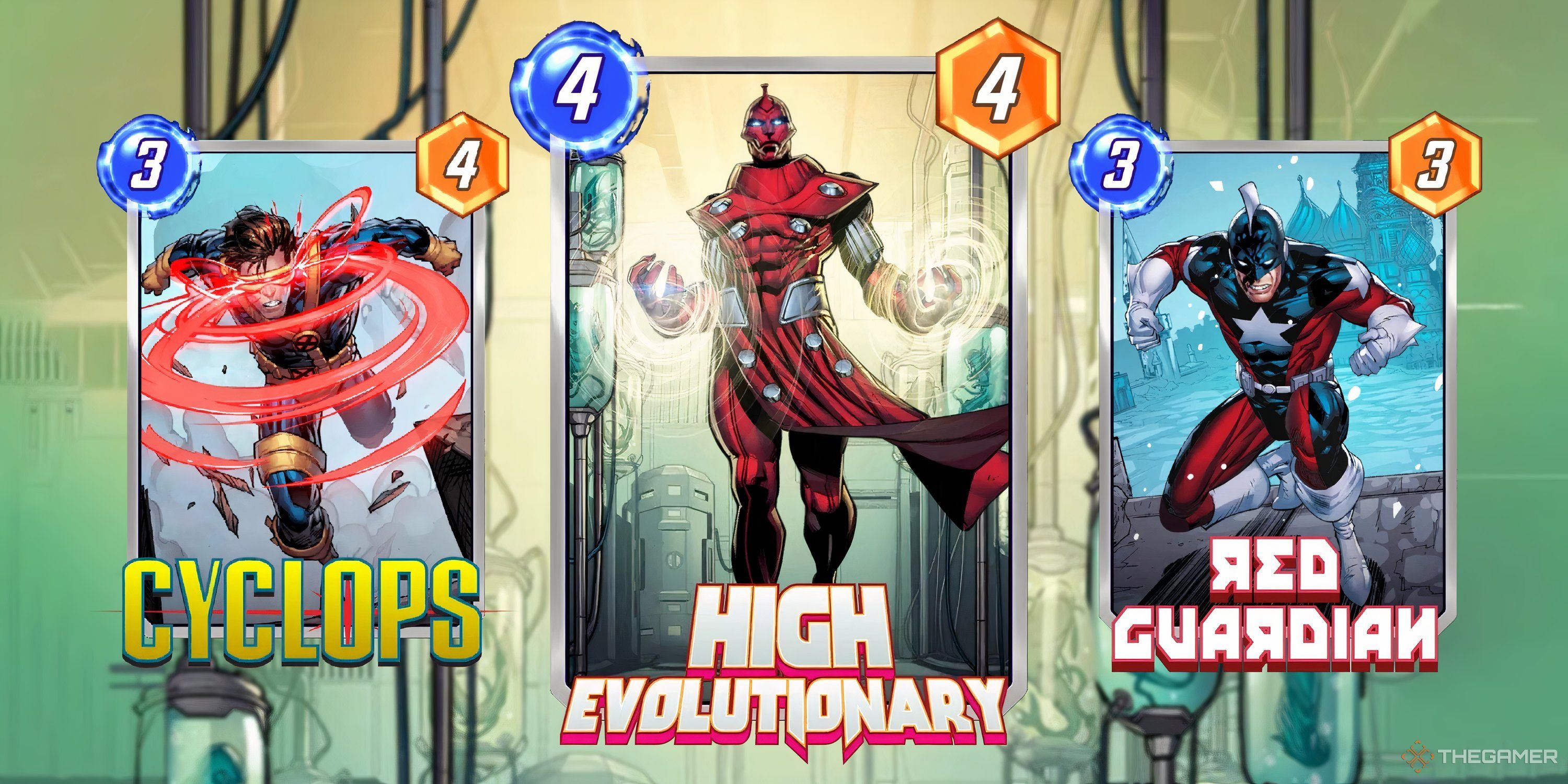 Marvel Snap Cards cyclops, high evolutionary and red guardian