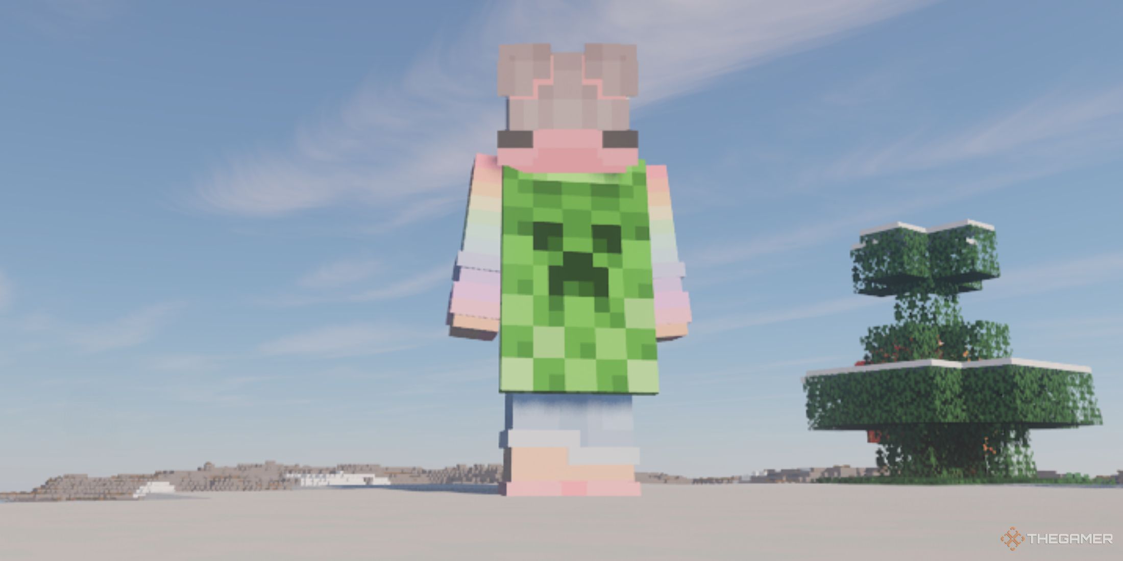 Minecraft character wearing a Creeper Cape.