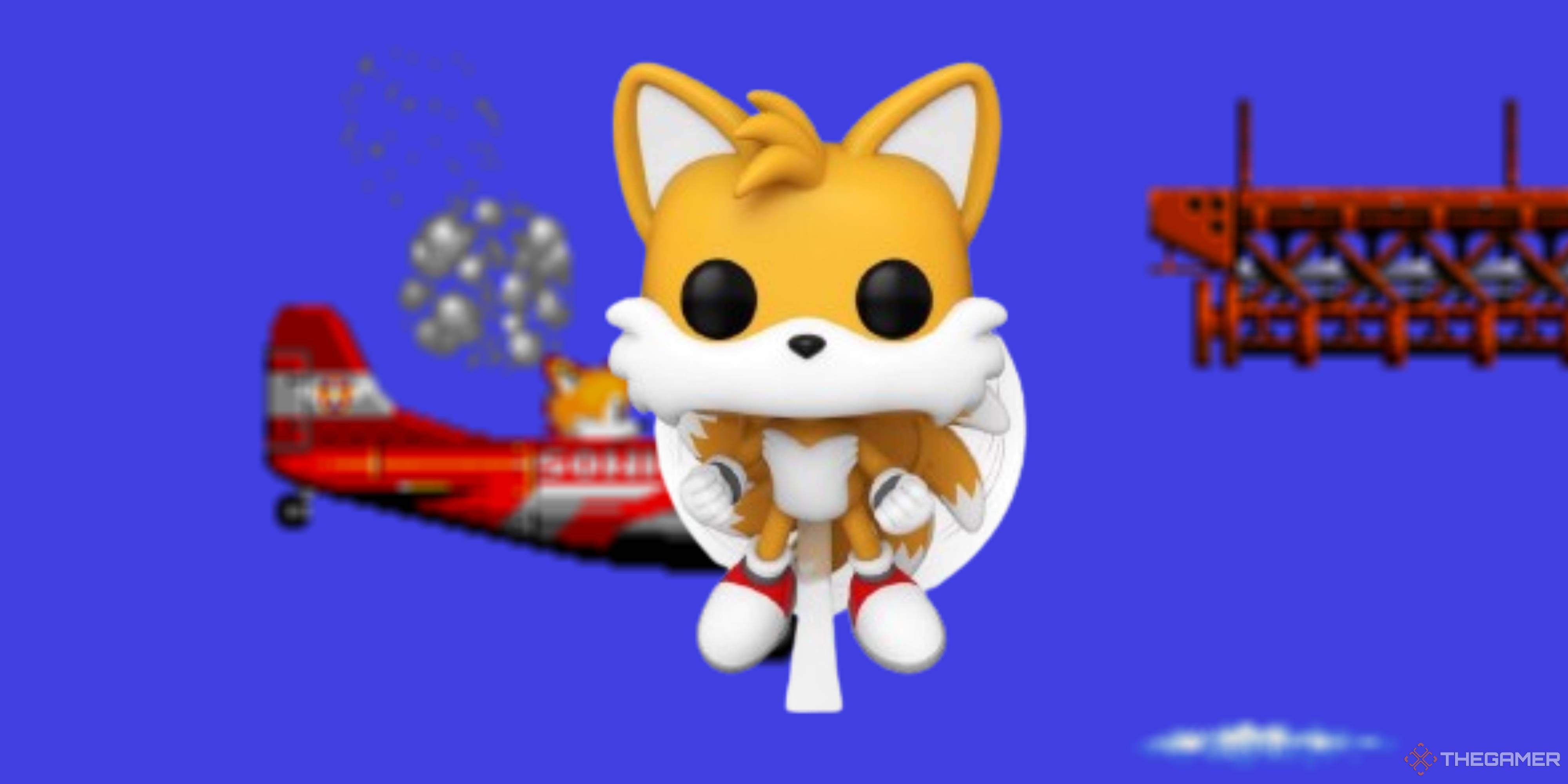 flying tails funko pop on a sonic 2 air fortress background