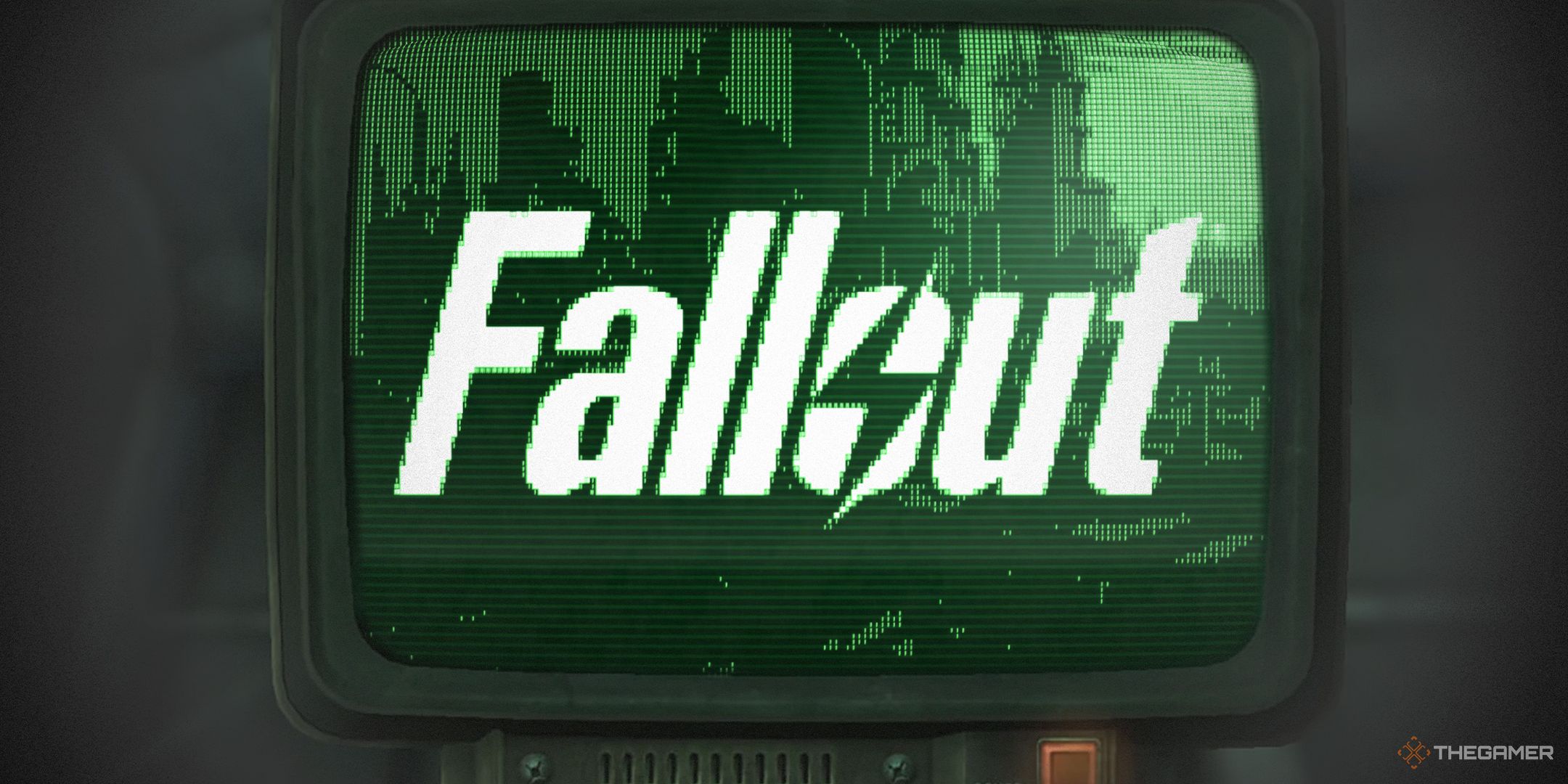 NEWS Fallout logo over Necropolis in green CRT filter on a terminal