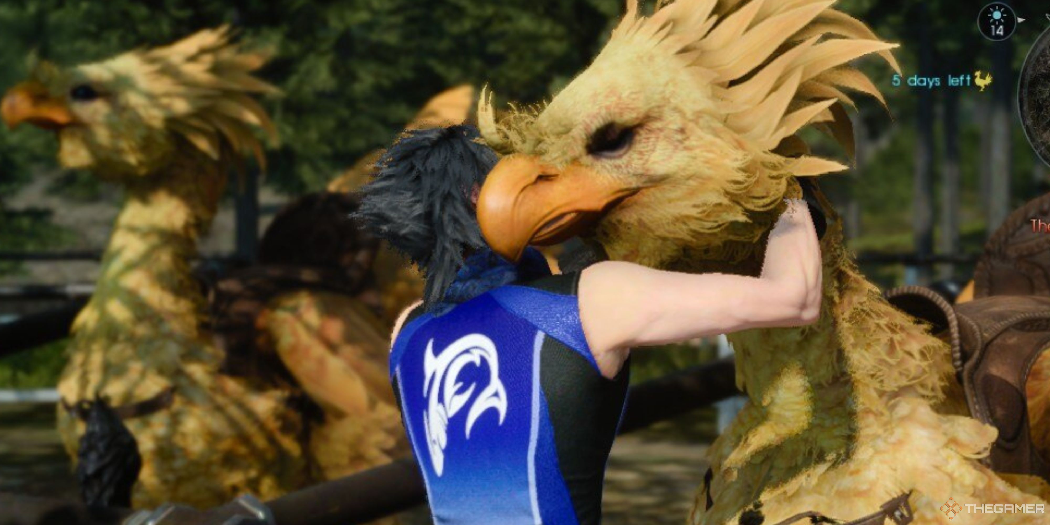 Noctis and a Chocobo in Final Fantasy 15 