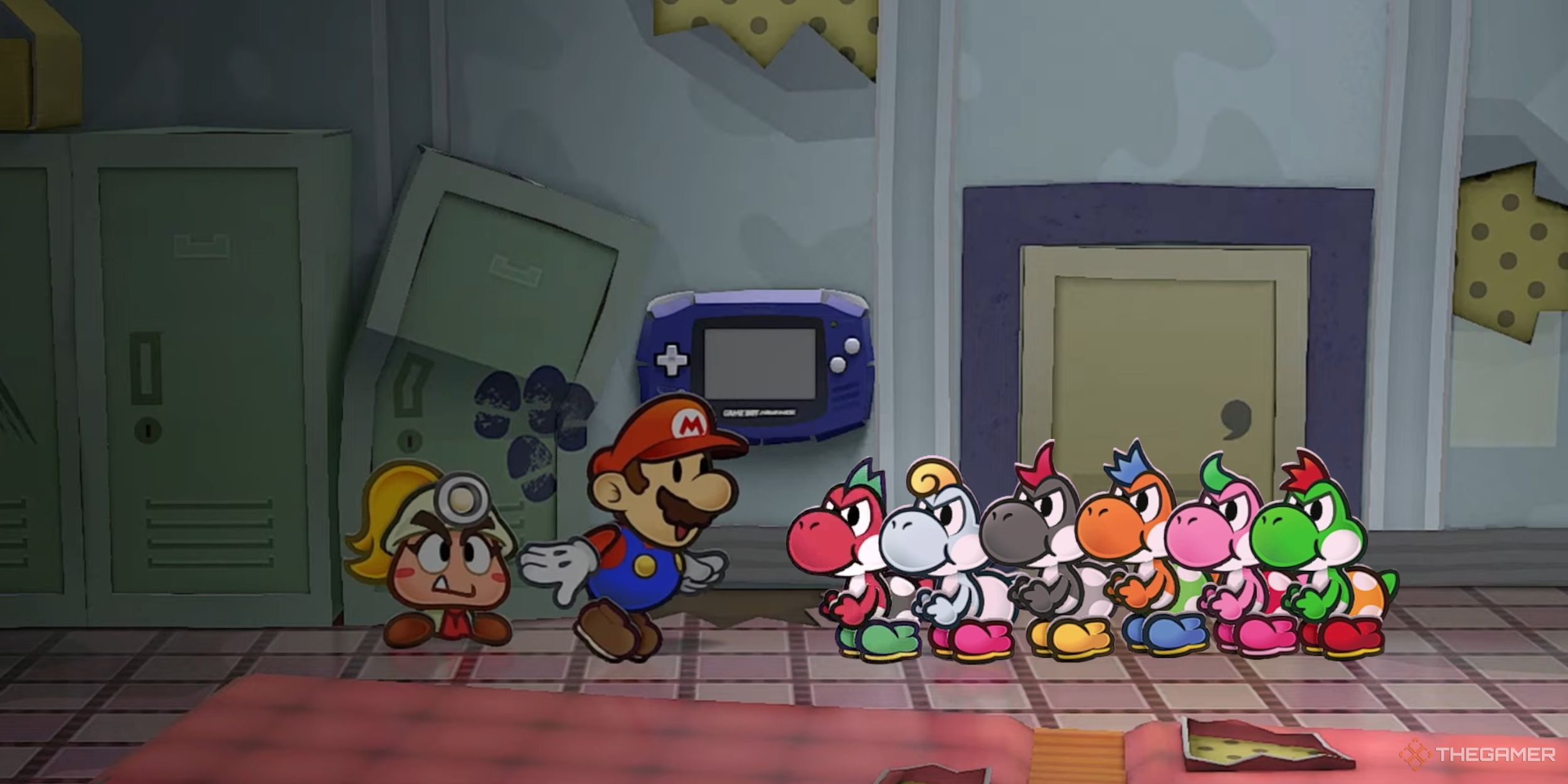 Mario getting surprised that the Egg hatched into a Yoshi in Paper Mario: The Thousand-Year Door!
