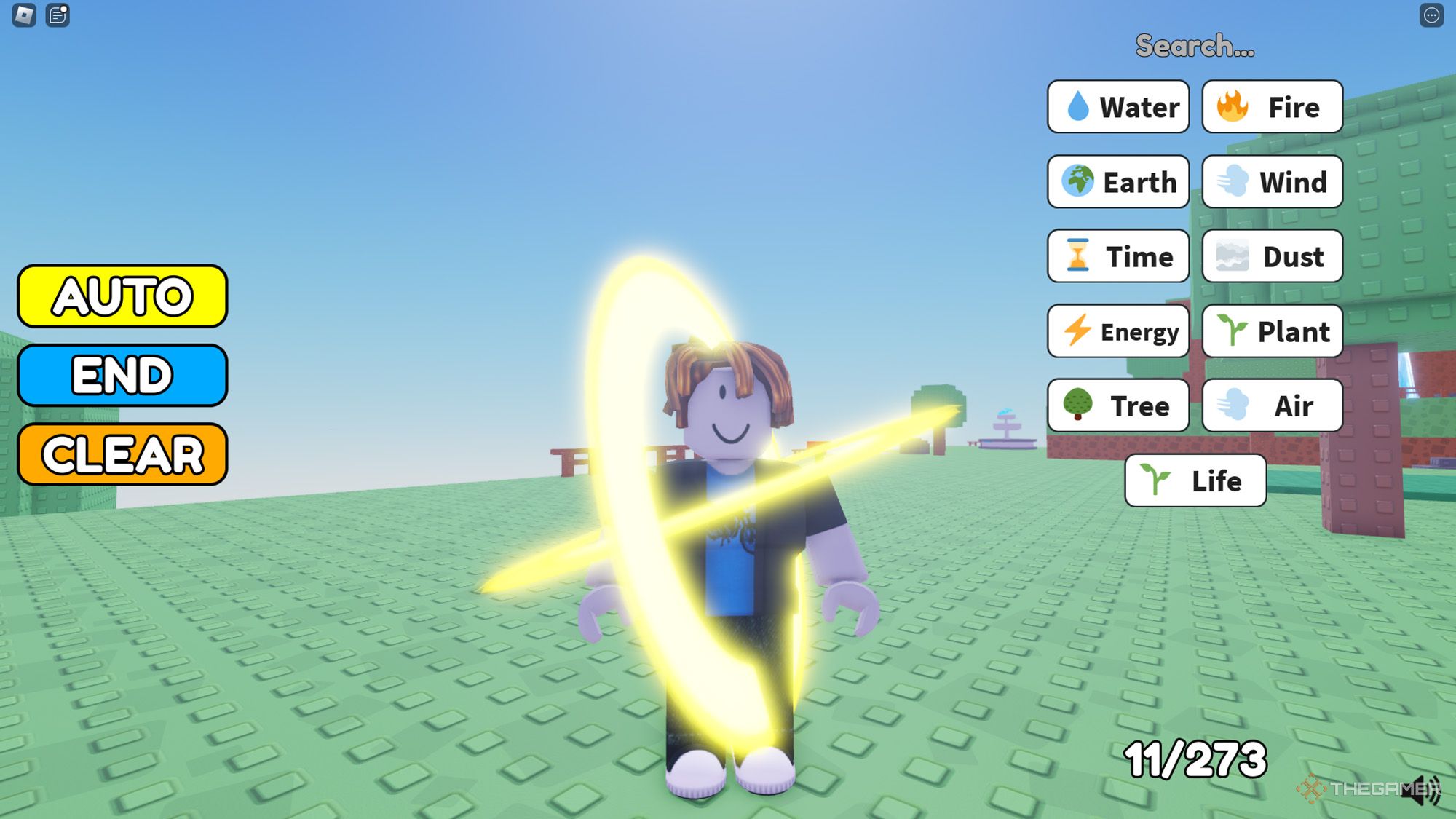 Two bright yellow ring aura surrounding the player in Roblox Aura Craft.