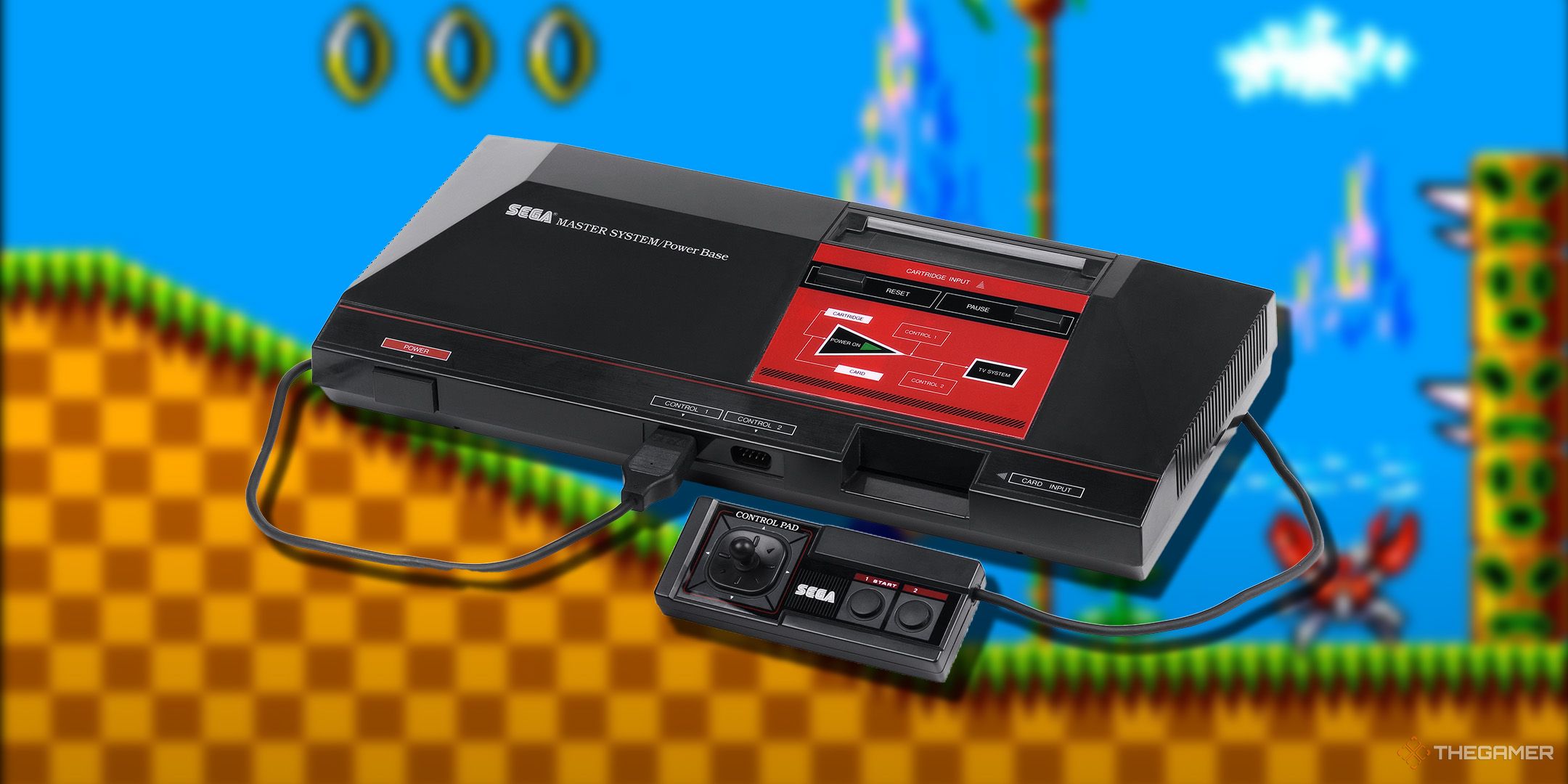 Image of a Sega Master System playing Sonic the Hedgehog.