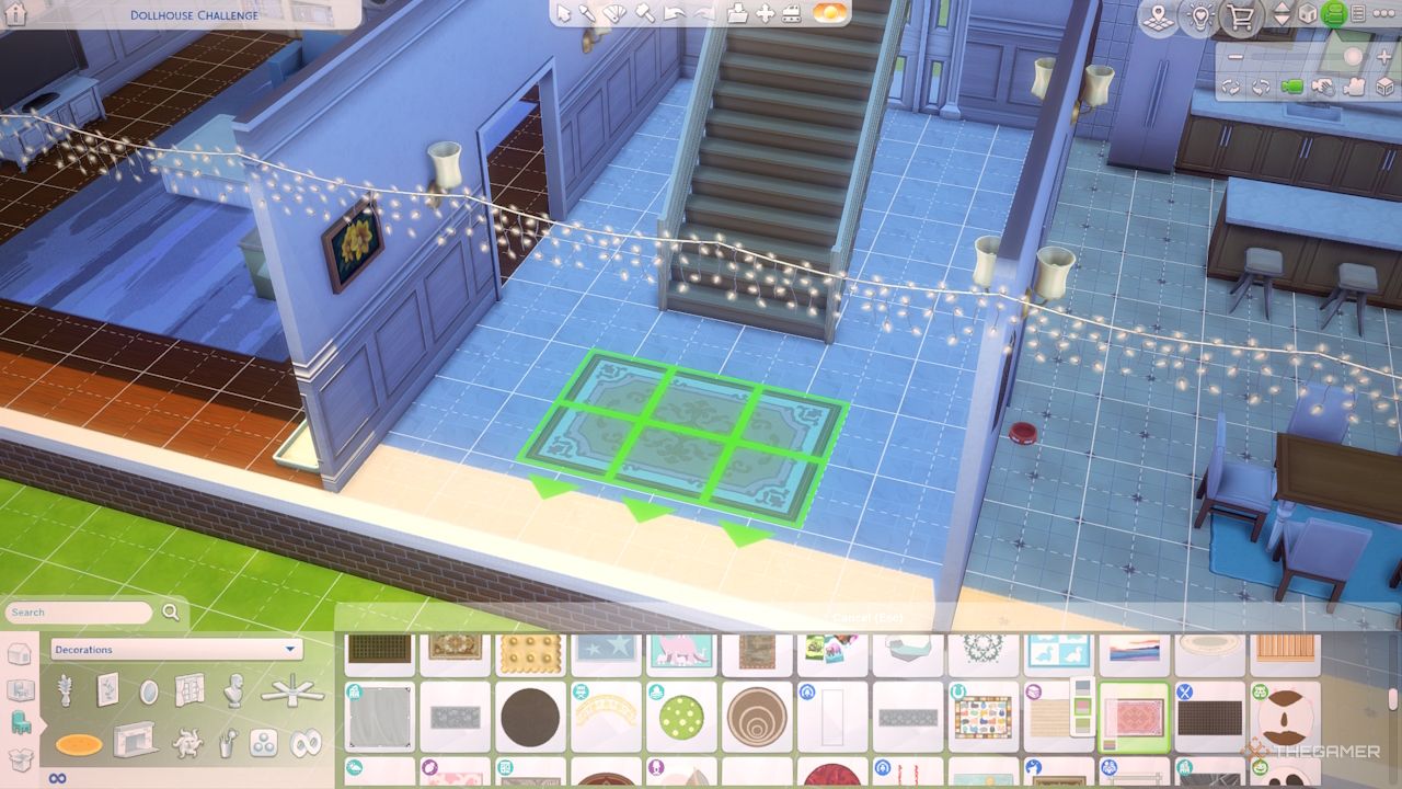 Placing a rug in the house for the Dollhouse Build Challenge