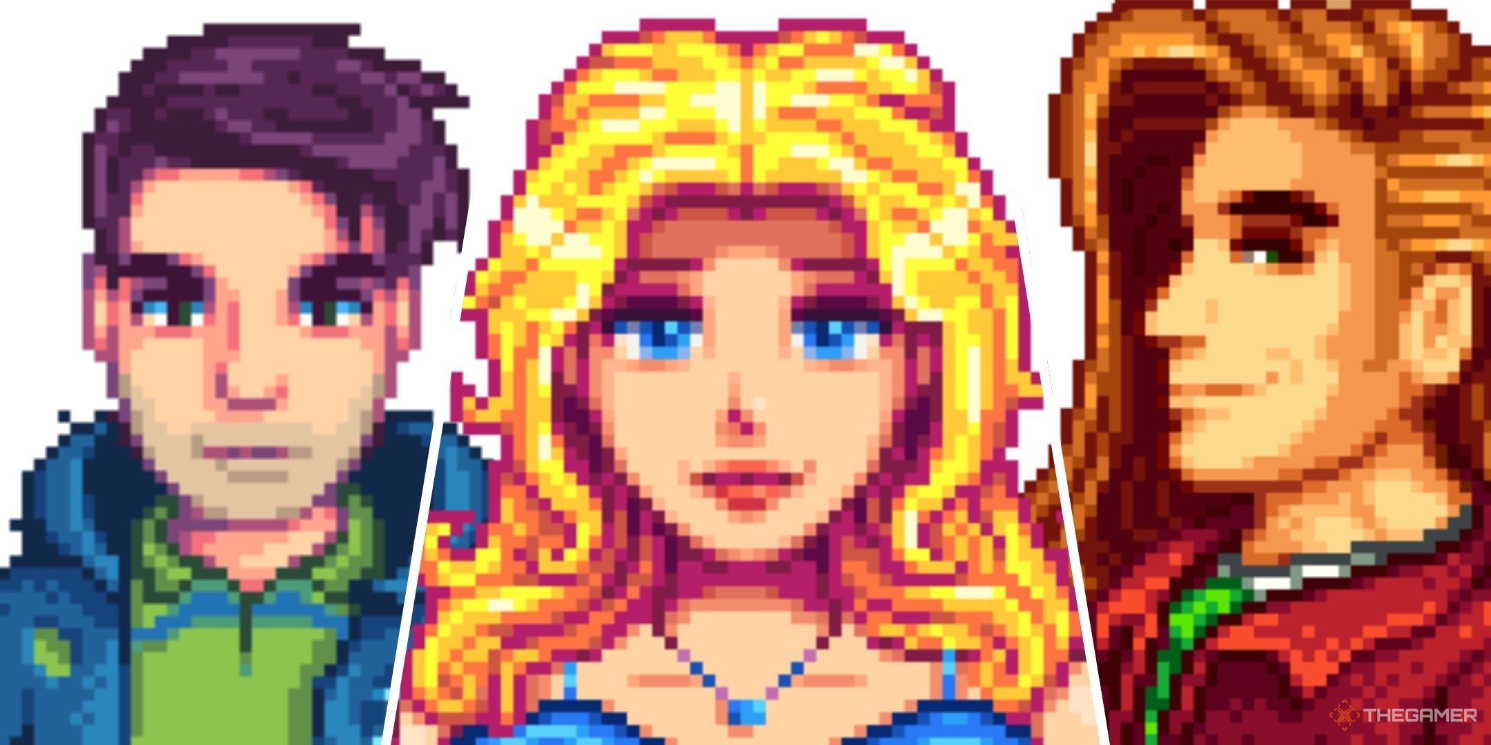 Split images of Shane, Haley, and Elliott from Stardew Valley