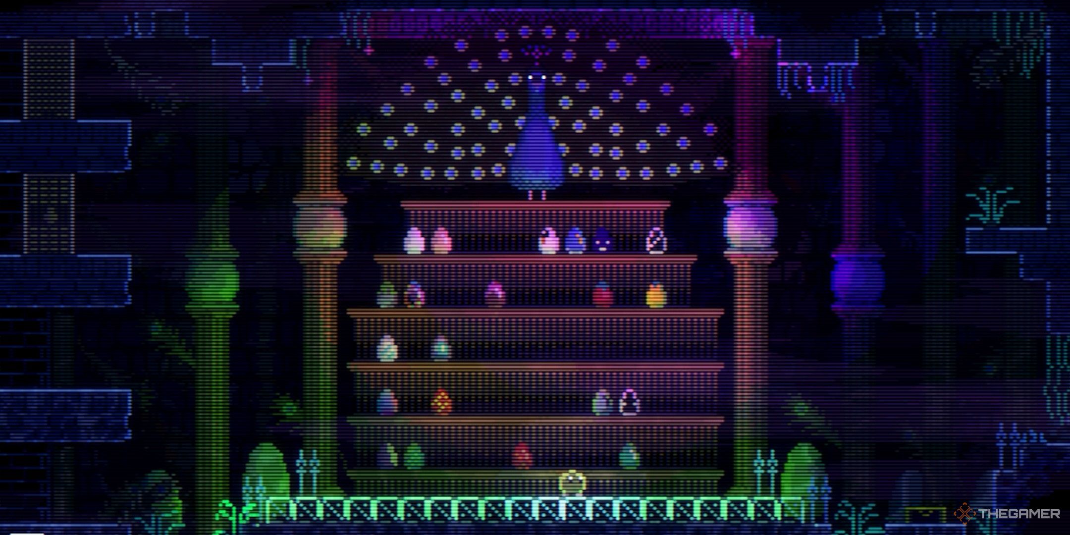 standing in the egg room with the peacock and several eggs unlocked in animal well egg locations