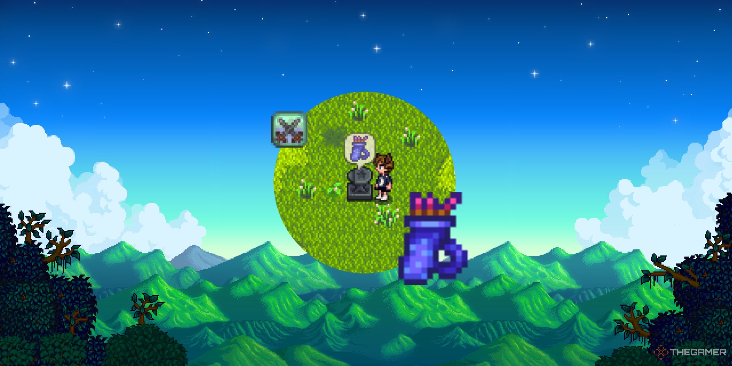 An image from Stardew Valley of the Magic Quiver trinket on the anvil. 