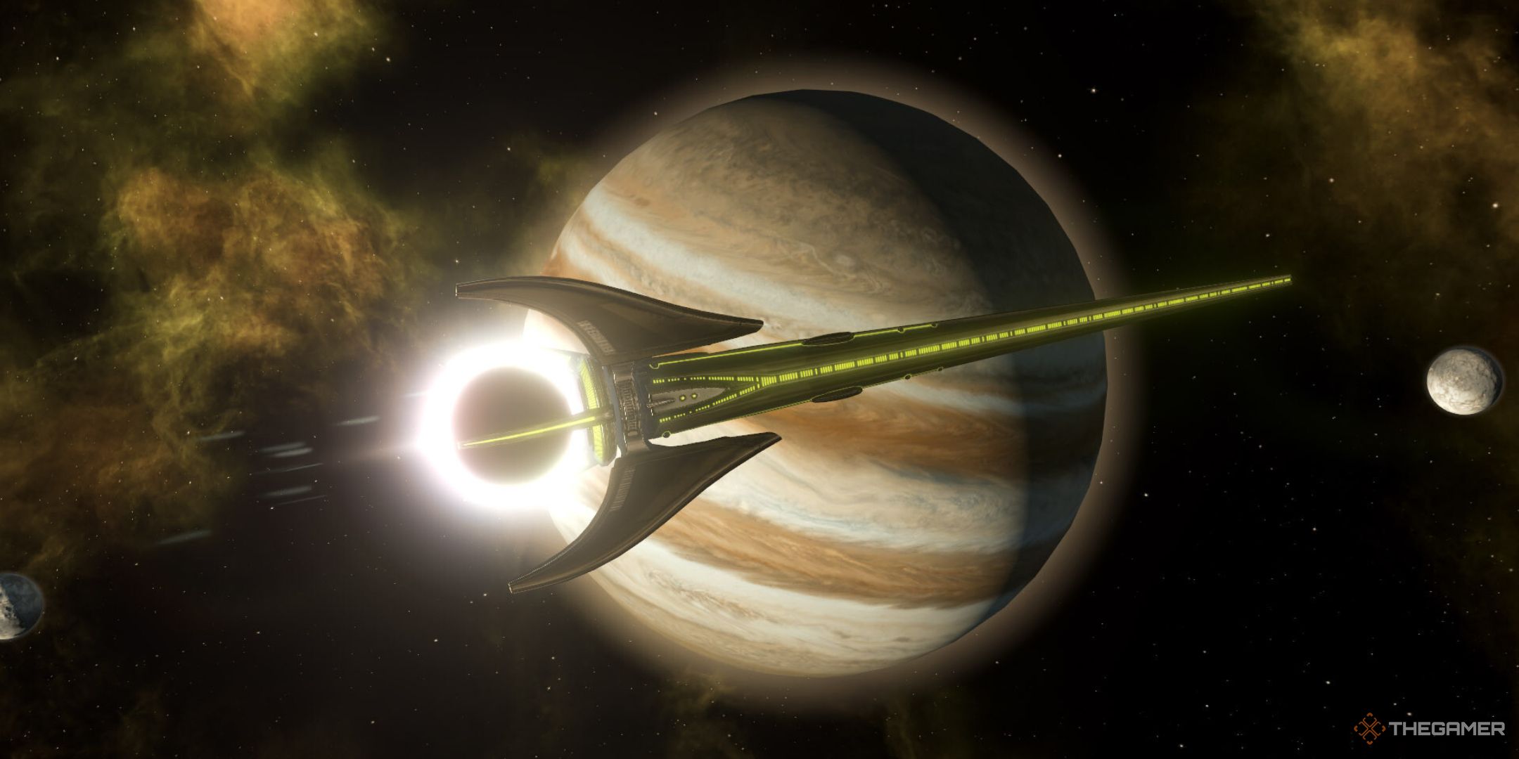 a spaceship shoots past a gas giant in stellaris: the machine age