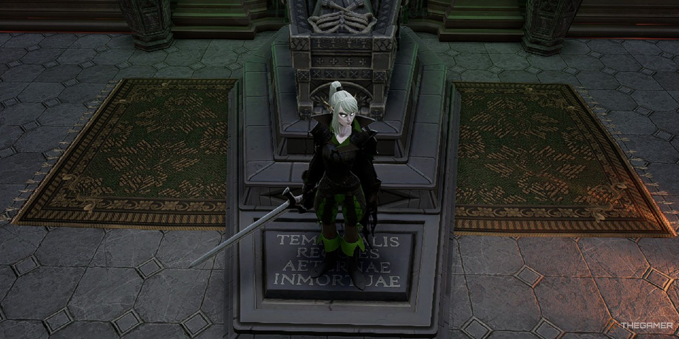 v rising player holding sword while standing on coffin