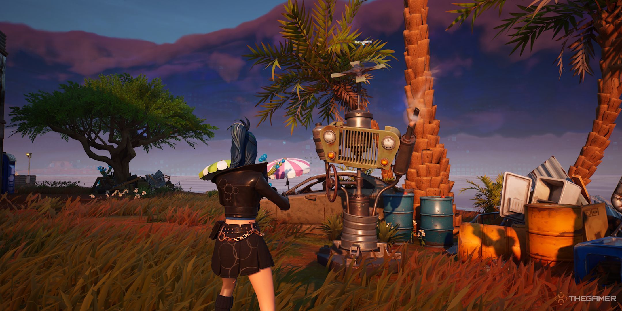 A player standing near the Wastelander Beacon found near Brite Raider's hideout in Fortnite.