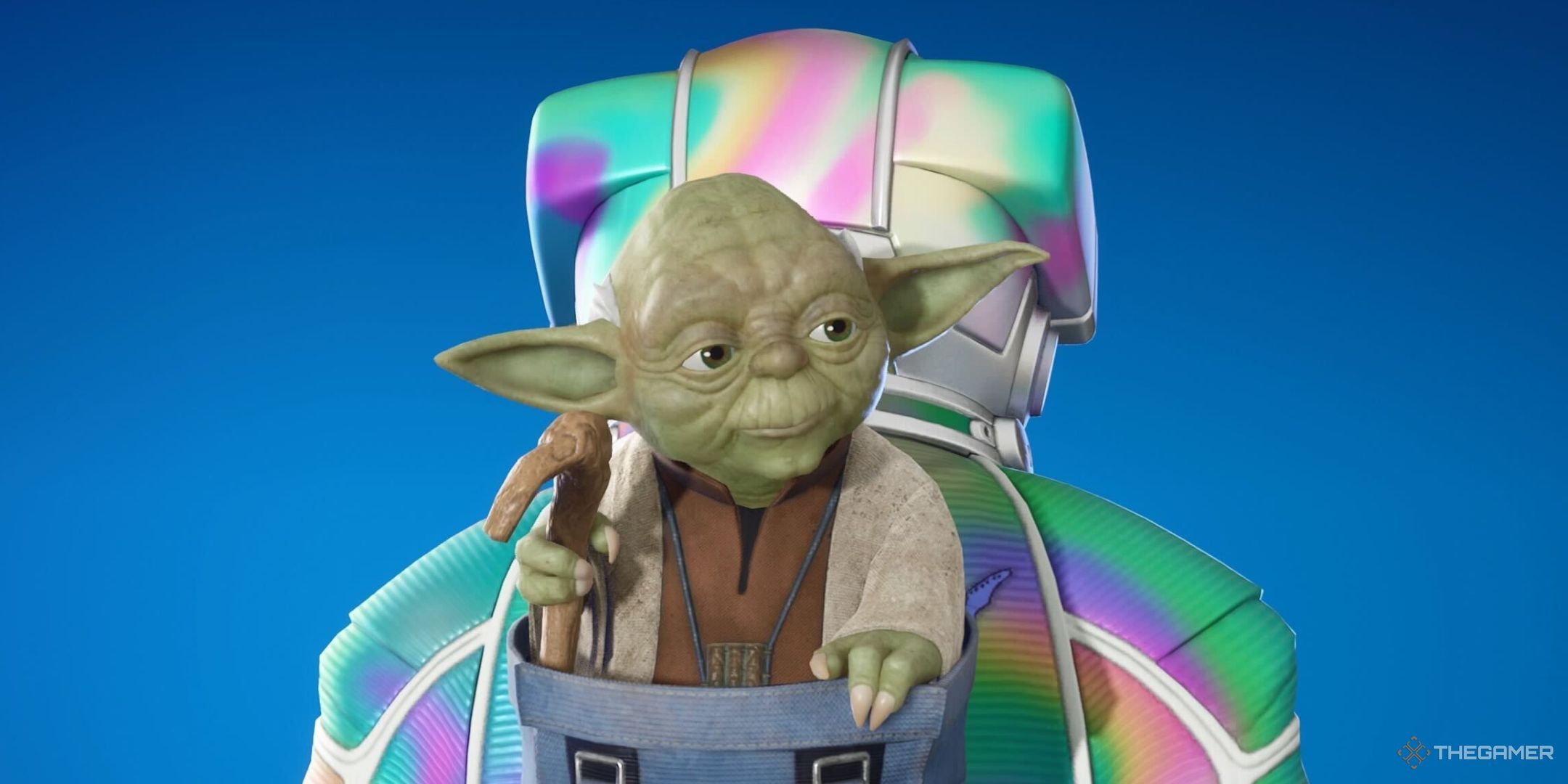 Yoda as a backbling in Fortnite.