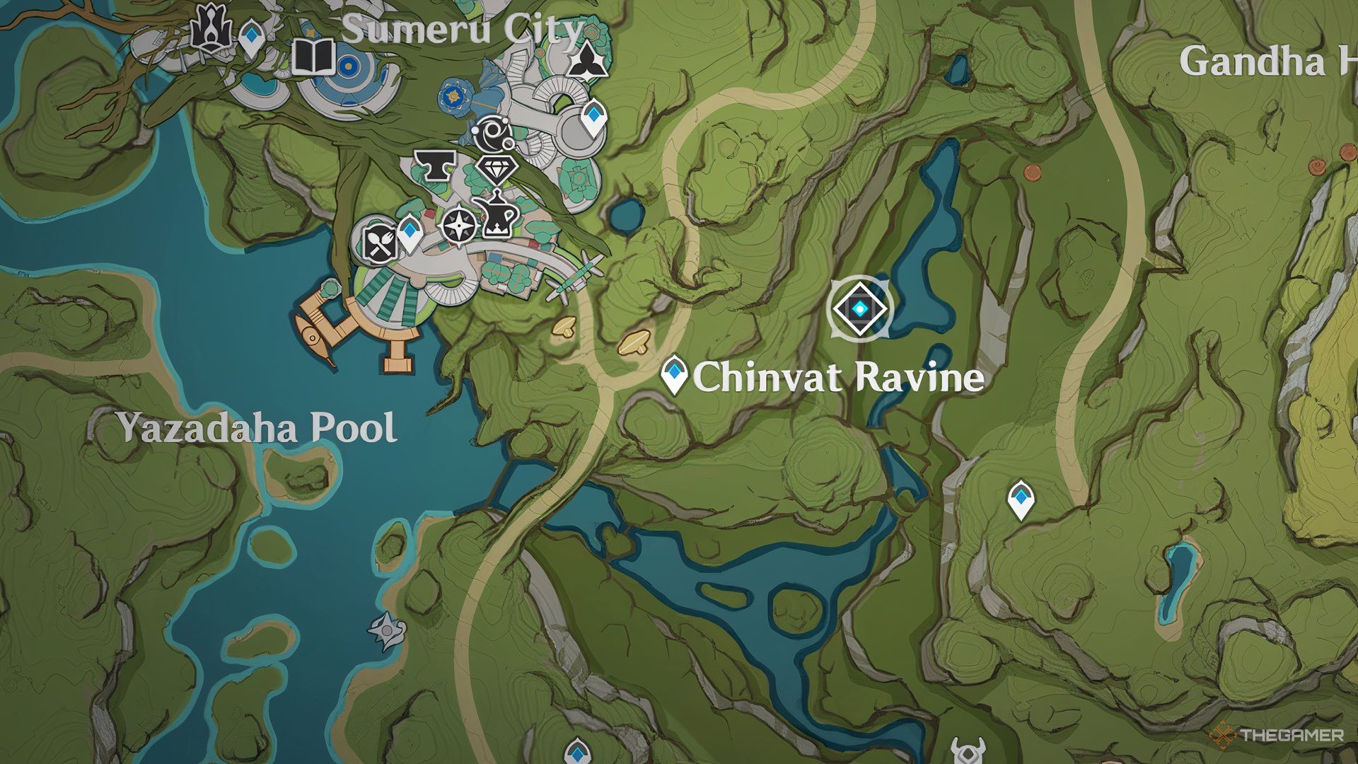 Scaramouche Boss Location shown on the map in Chinvat Ravine