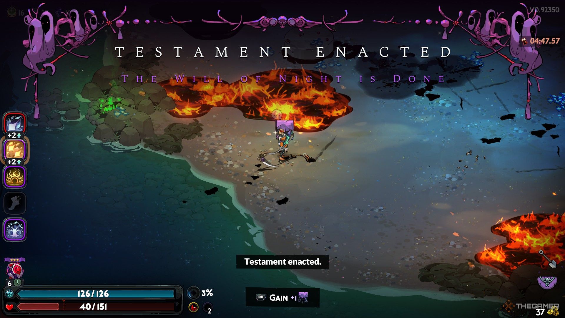 Melinoe collects a Nightmare after defeating a boss with Aspect of Thanatos Moonstone Axe in Hades 2.