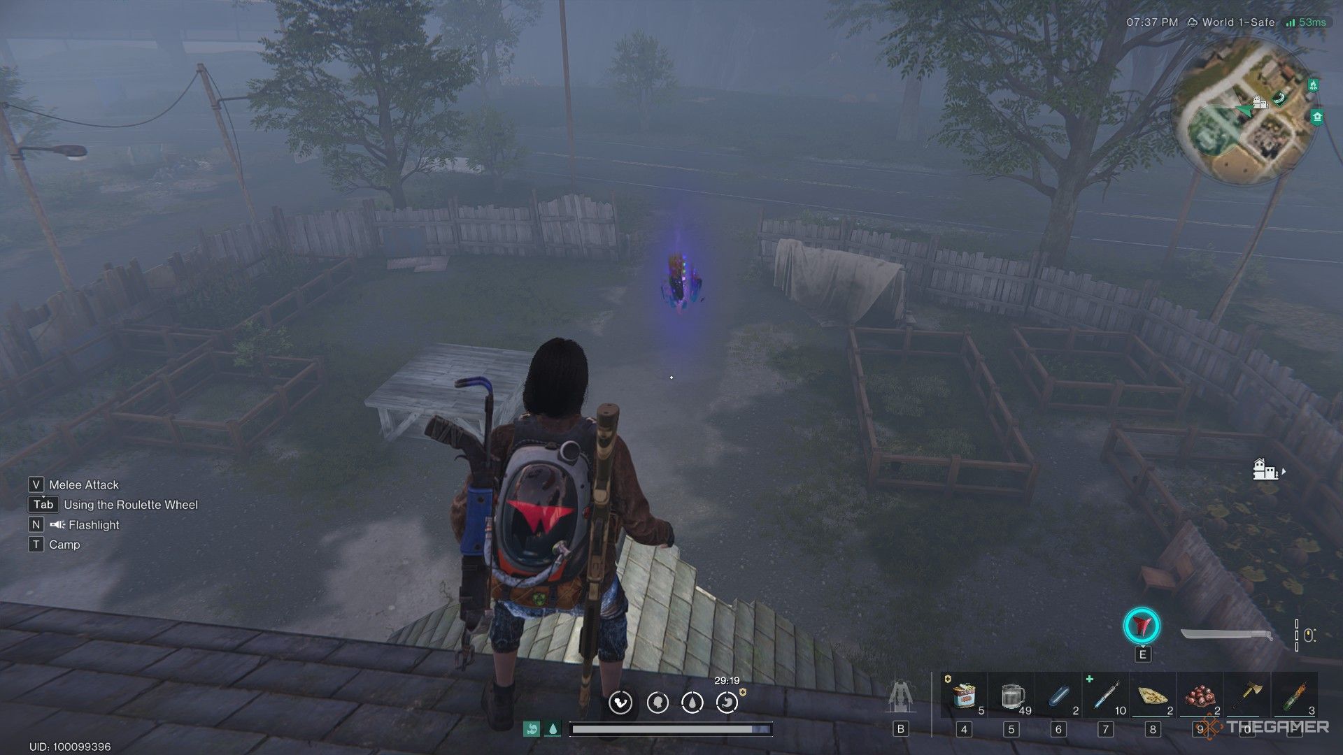 Once Human, player on top of a roof looking at a purple orb in Citrus County