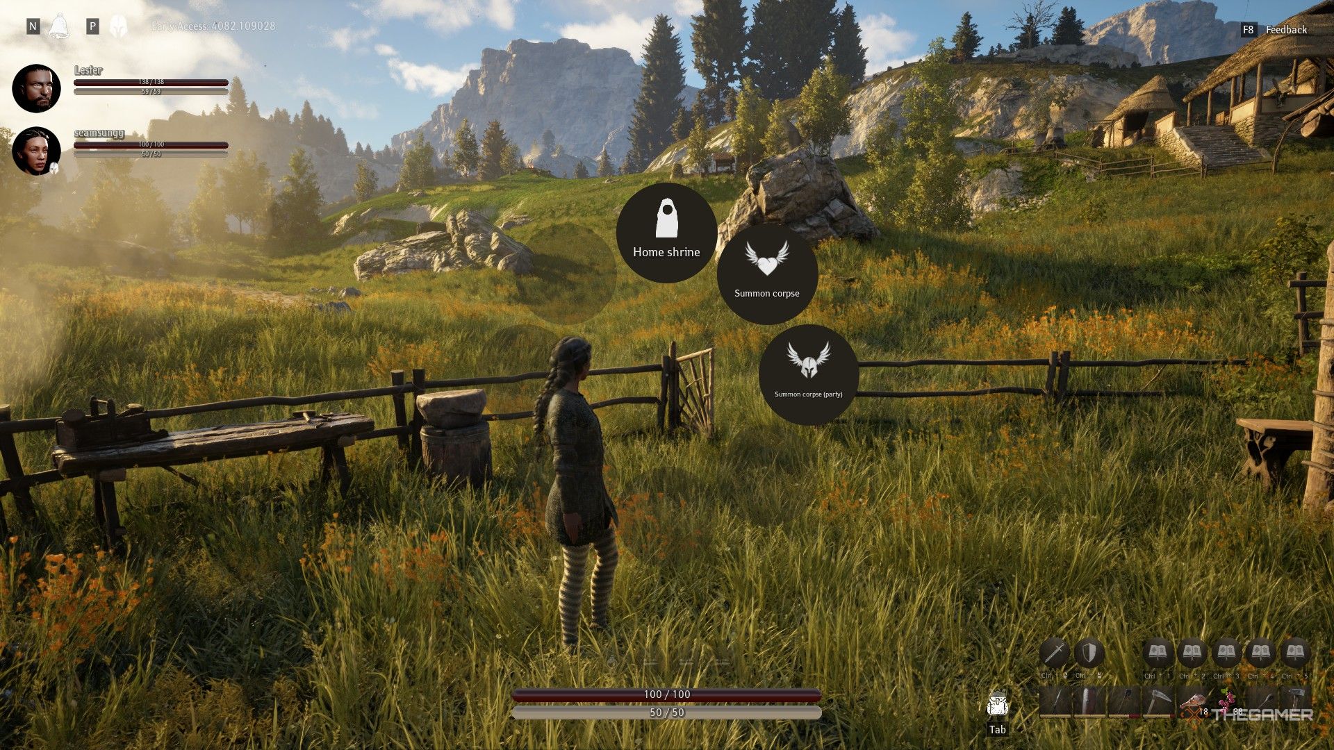 Pax Dei player with teleportation menu open