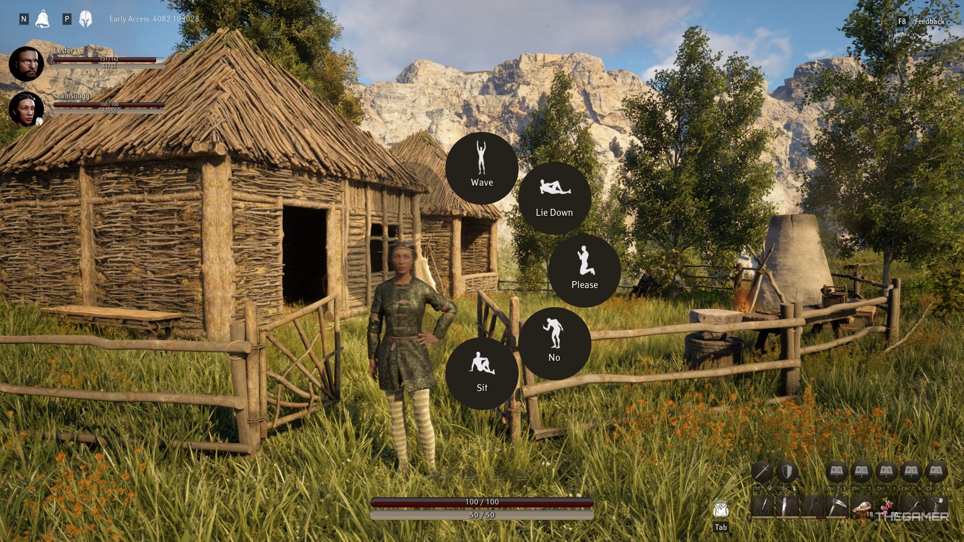 Pax Dei, player with emote menu open