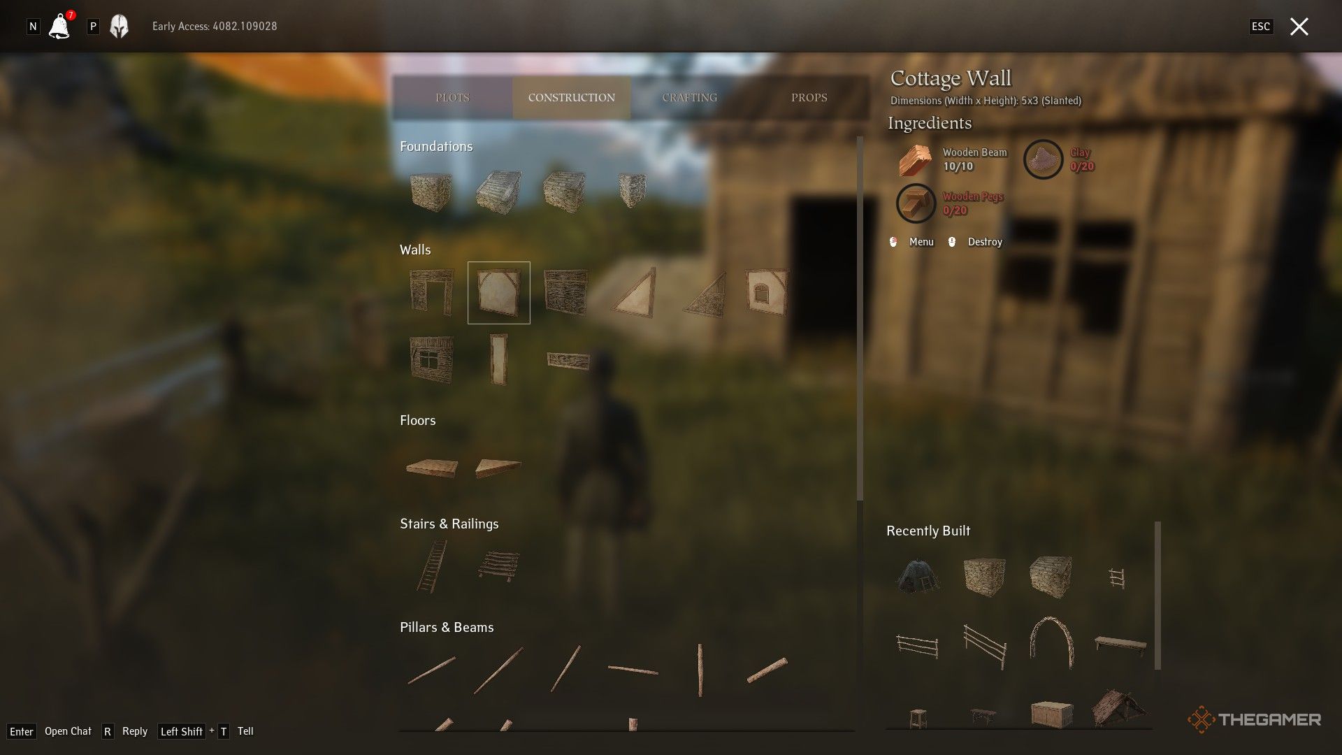 Pax Dei construction menu selecting Cottage Wall