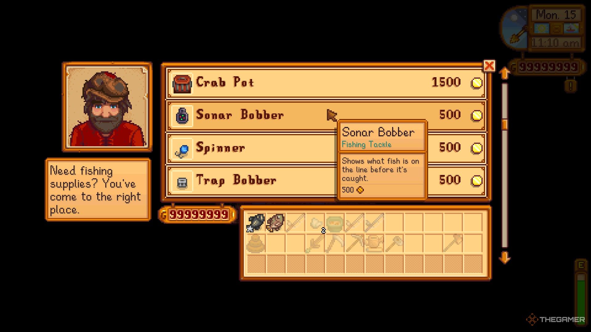Sonar Bobber از Stardew Valley در Willy's Shop UI. 