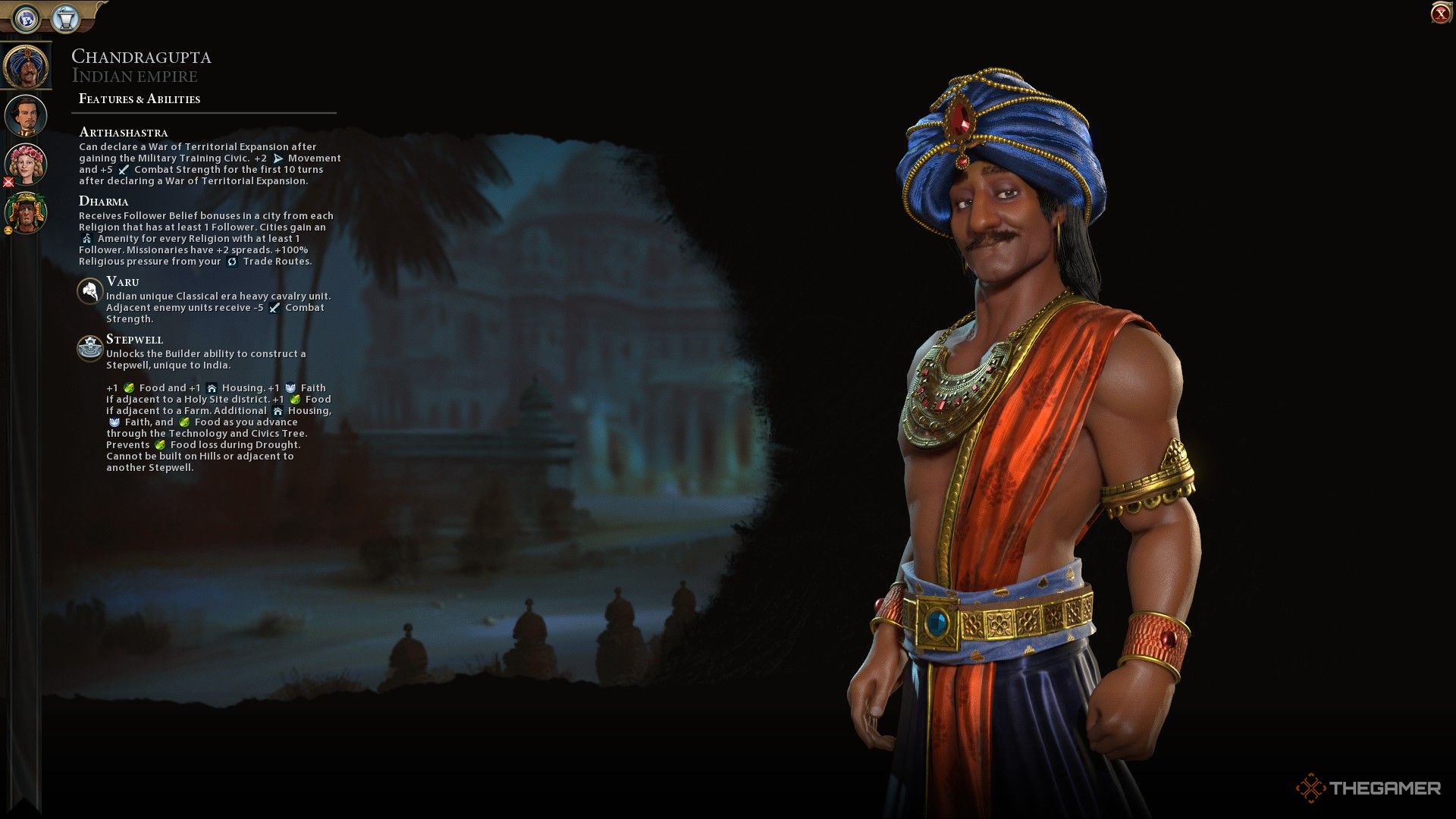 chandragupta&rsquo;s leader screen in civilization 6