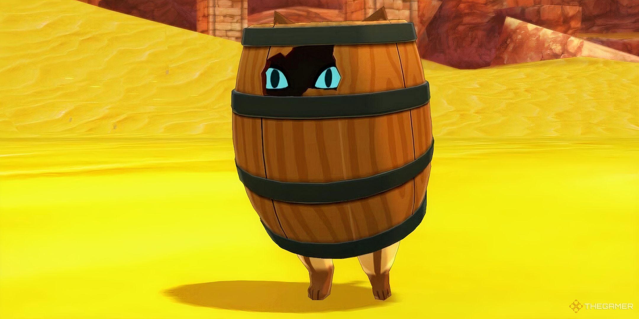 How Do You Get Pawprint Stamps In Monster Hunter   A Barrel Felyne That Gives A Pawprint Stamp About To Battle In Trese Desert In Monster Hunter Stories 