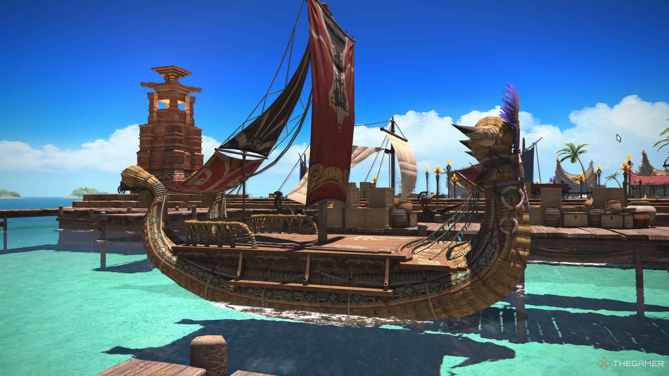 A boat in Tuliyollal in Final Fantasy 14's Dawntrail.