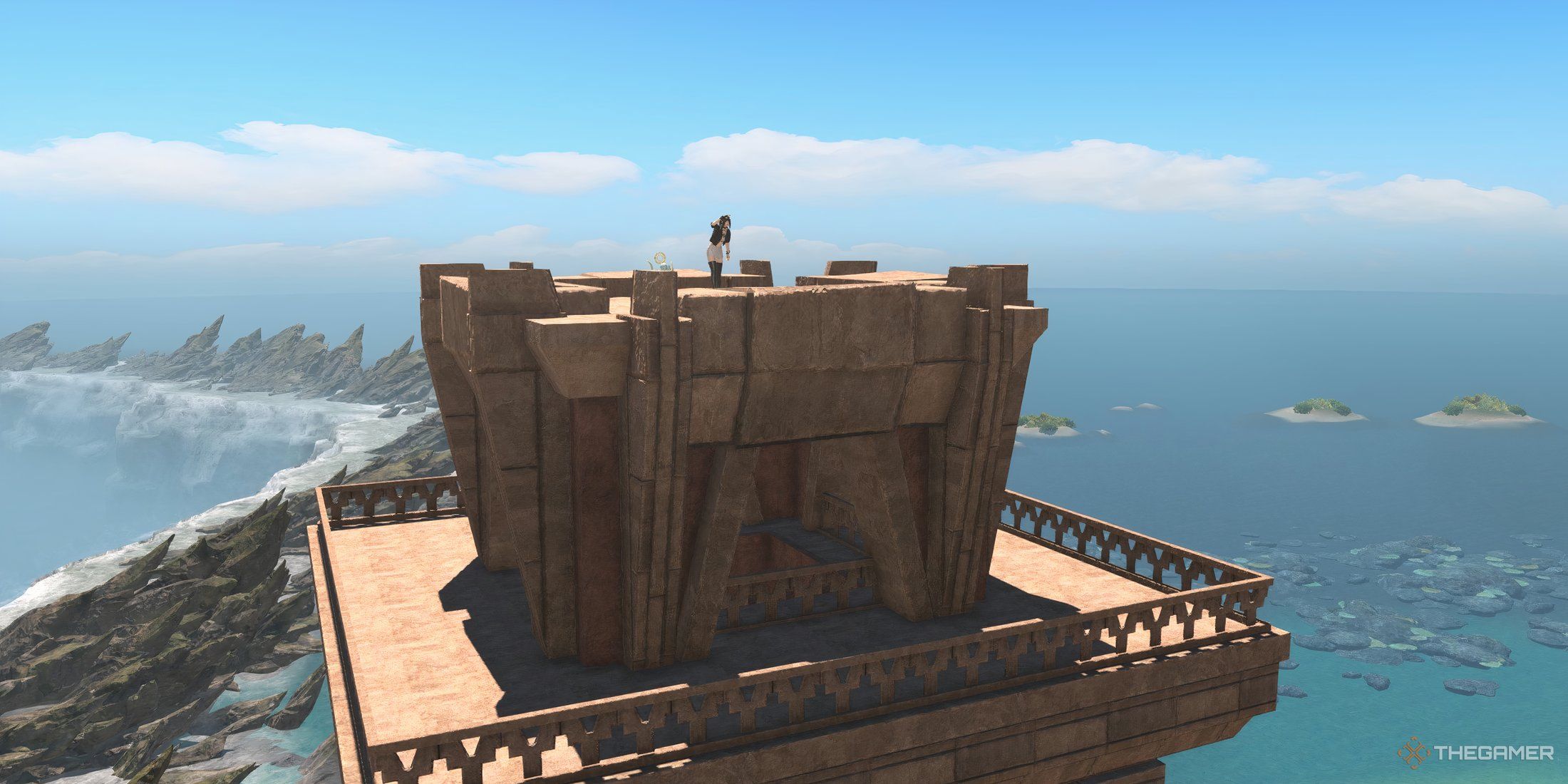 A player at the top of Hunu'iliy in Tuliyollal in Final Fantasy 14 Dawntrail.