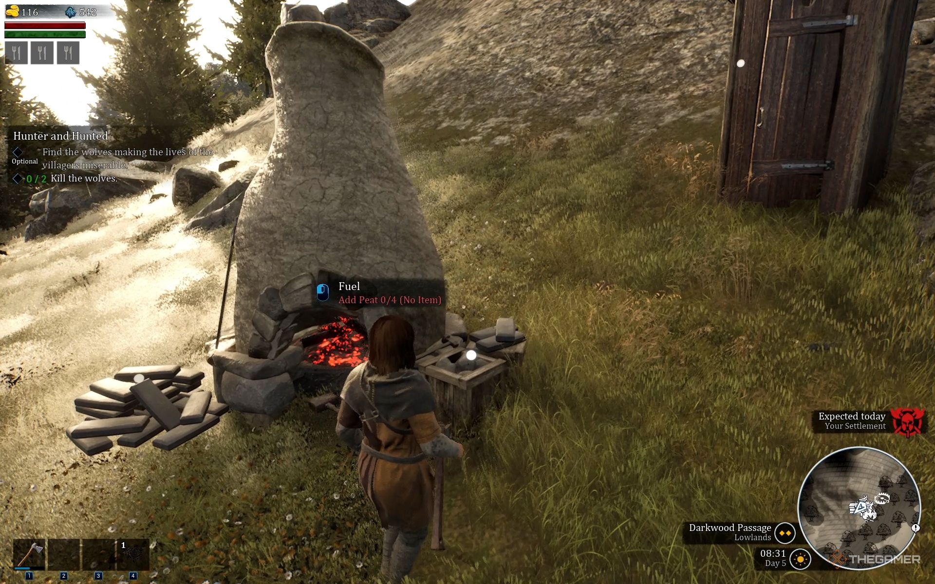 A player interacting with furnace to make iron ingot in Bellwright