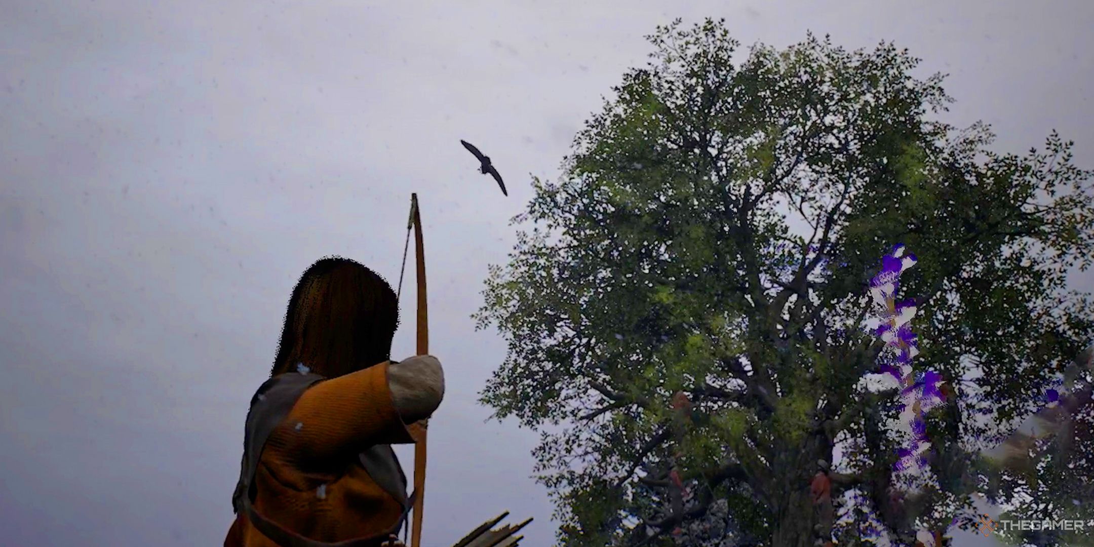a player shooting a crow in Bellwright to get feathers